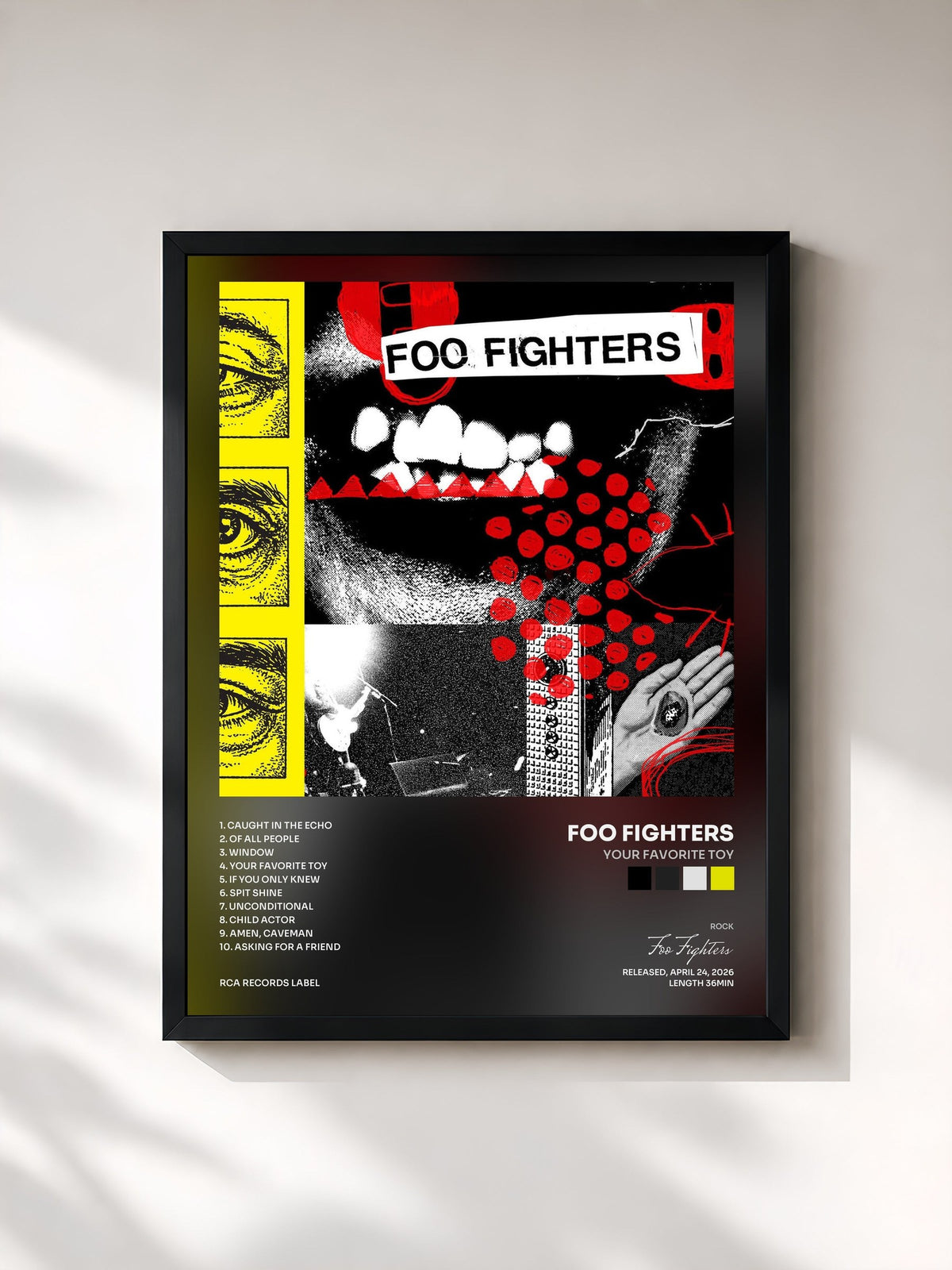 #noir Tableau de l'album Your Favorite Toy de Foo Fighters, cadre noir, imprimé et encadré en France