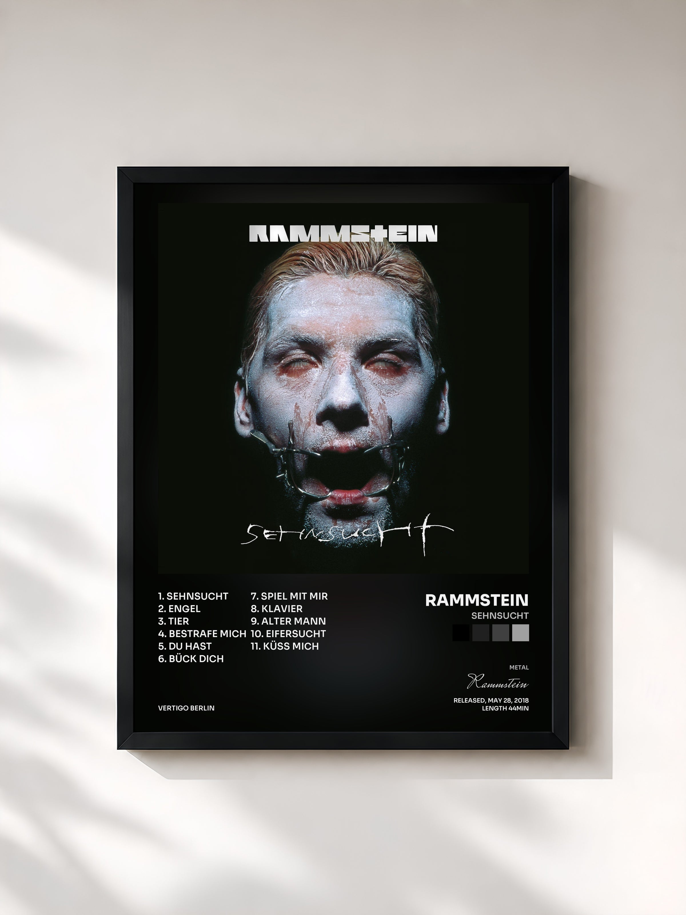 #noir Tableau de l'album Sehnsucht de Rammstein, cadre noir, imprimé et encadré en France