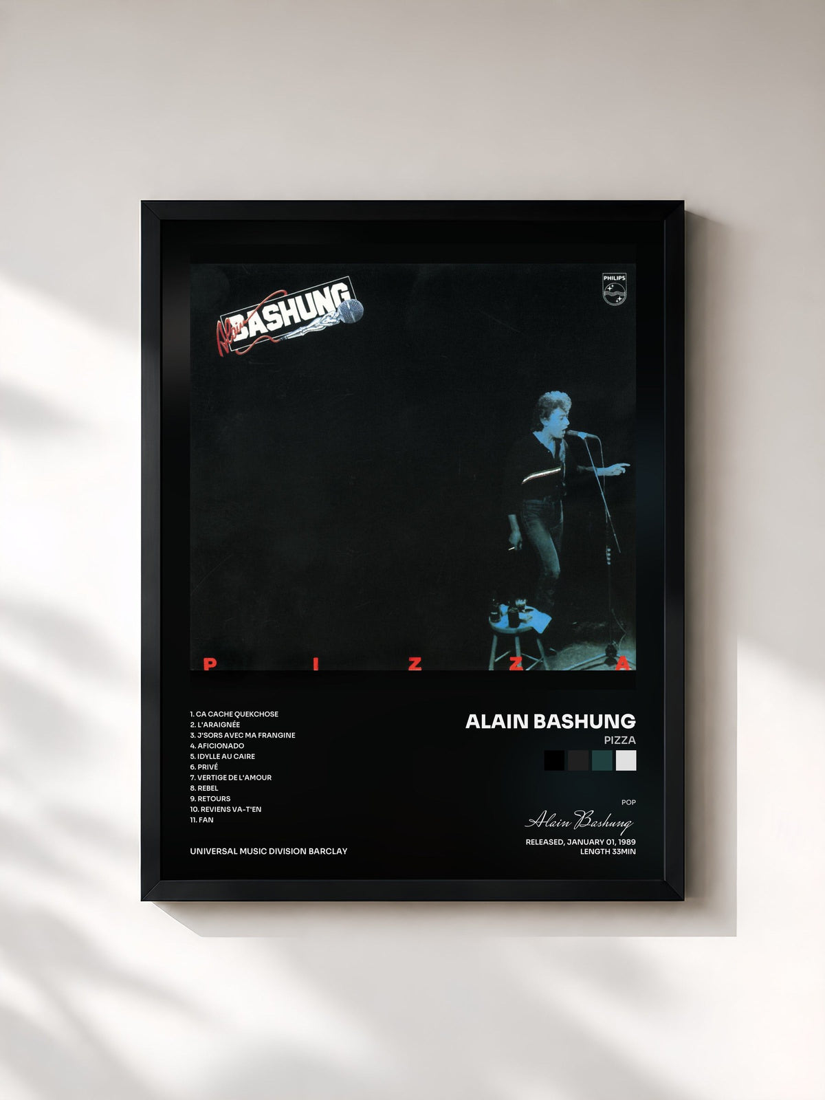 #noir Pizza di Alain Bashung in stampa incorniciata, cornice nera, stampata e incorniciata in Francia