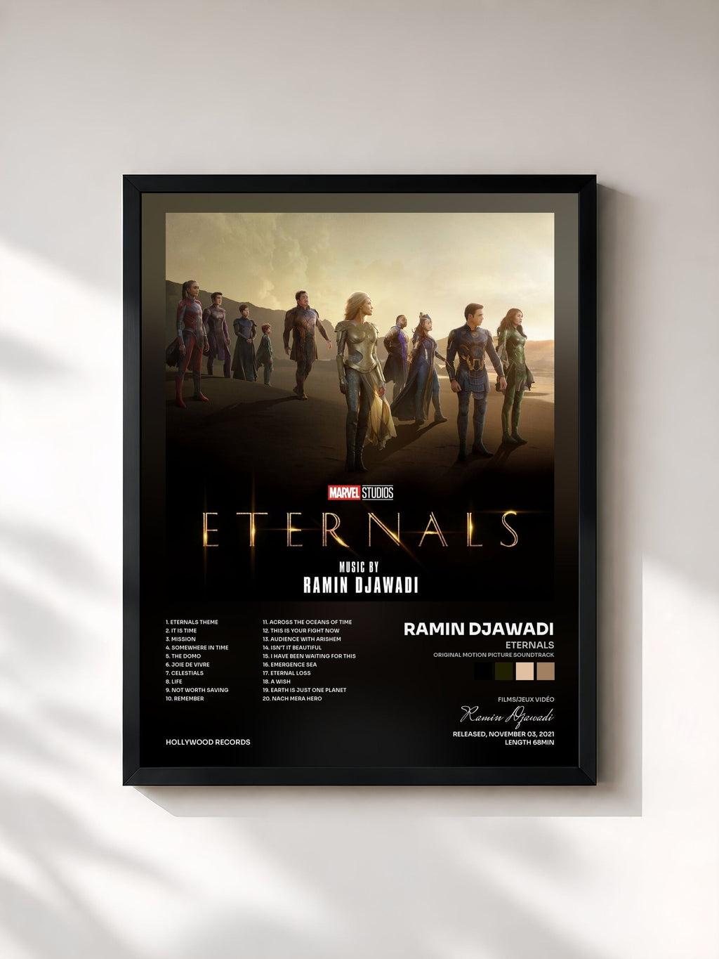 #noir Tableau de l'album Eternals (Original Motion Picture Soundtrack) de Ramin Djawadi, cadre noir, imprimé et encadré en France