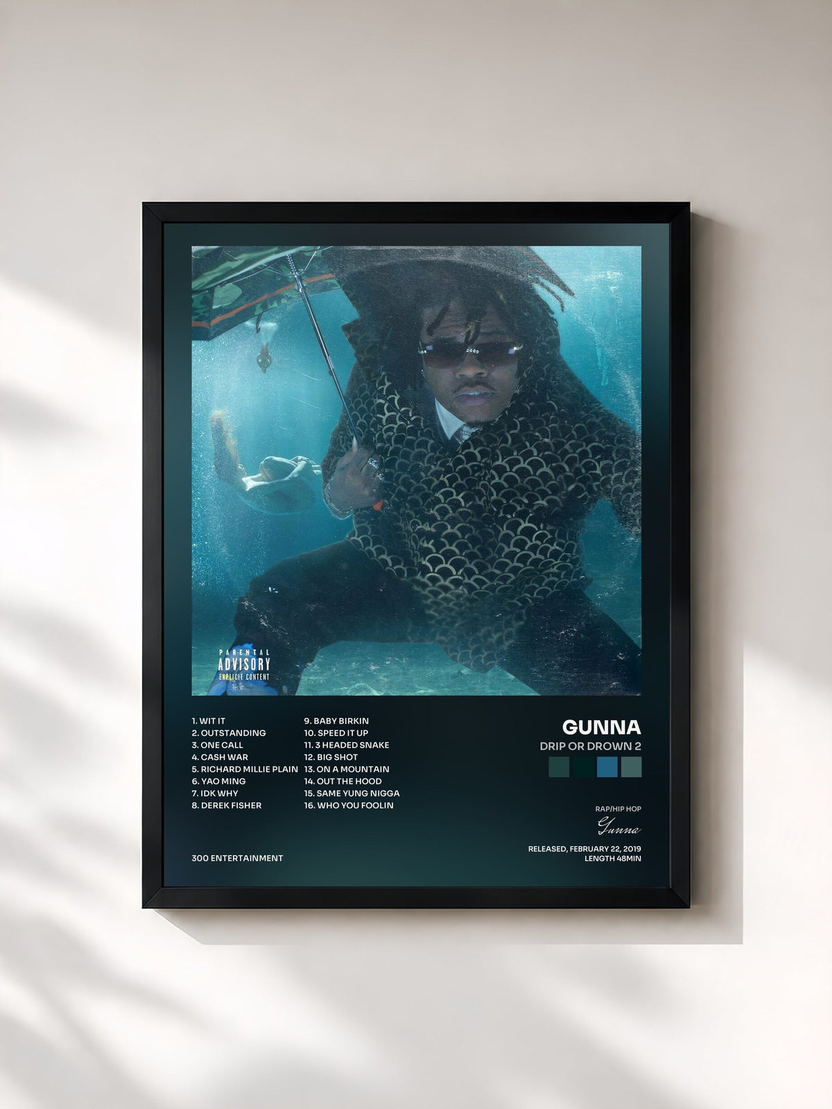 #noir Tableau de l'album Drip or Drown 2 de Gunna, cadre noir, imprimé et encadré en France