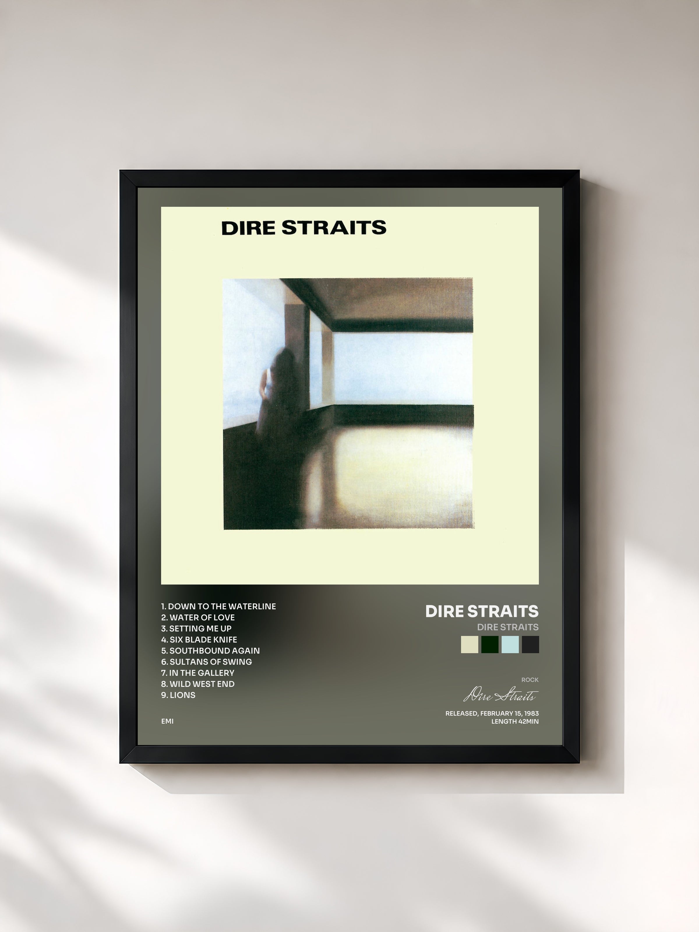 #noir Tableau de l'album Dire Straits de Dire Straits, cadre noir, imprimé et encadré en France