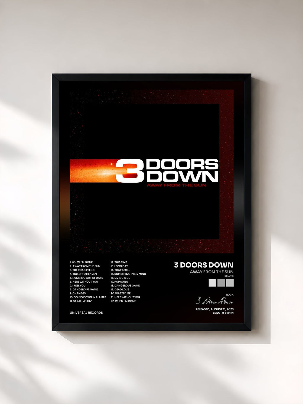 #noir Tableau de l'album Away From The Sun (Deluxe) de 3 Doors Down, cadre noir, imprimé et encadré en France