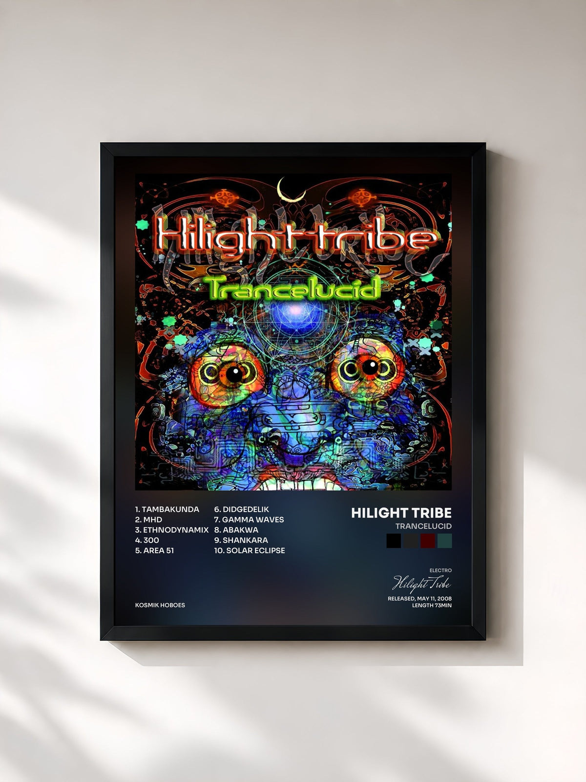 #noir Tableau de l'album Trancelucid de Hilight Tribe, cadre noir, imprimé et encadré en France