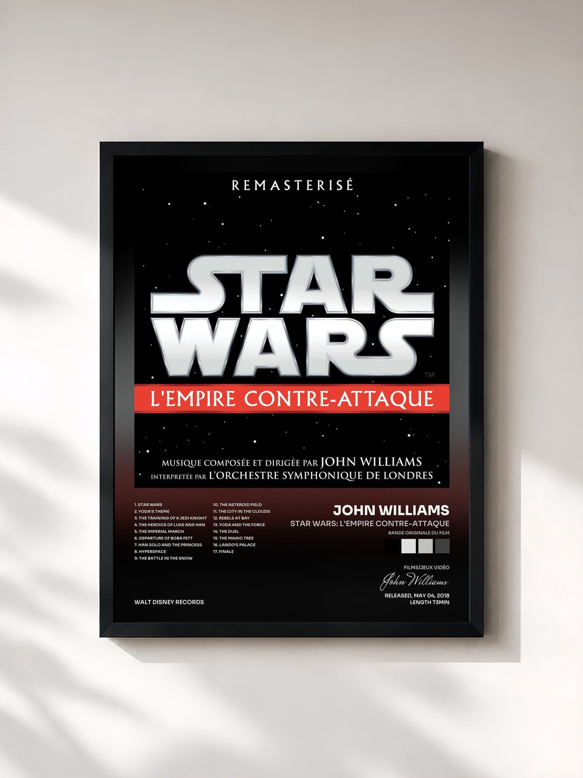 #noir Tableau de l'album Star Wars: L'Empire Contre-Attaque (Bande Originale du Film) de John Williams, cadre noir, imprimé et encadré en France