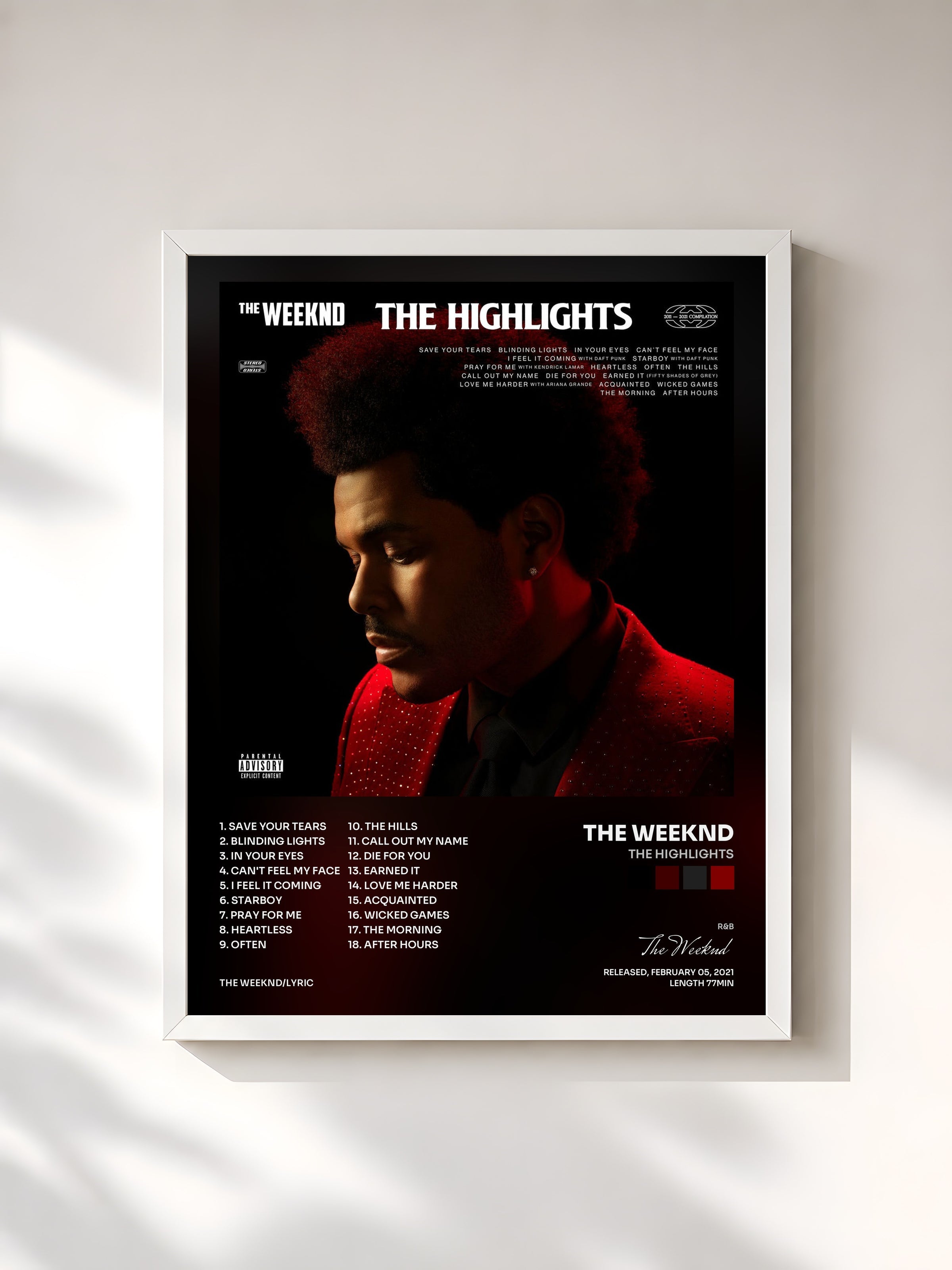 #blanc The Highlights by The Weeknd as a framed art print, white frame, printed and framed in France