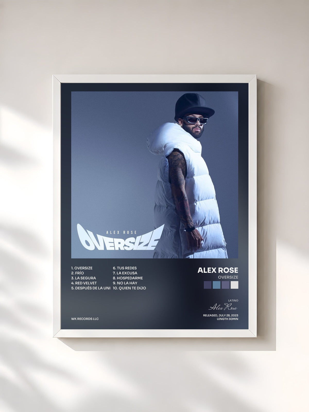#blanc Tableau de l'album Oversize de Alex Rose, cadre blanc, imprimé et encadré en France