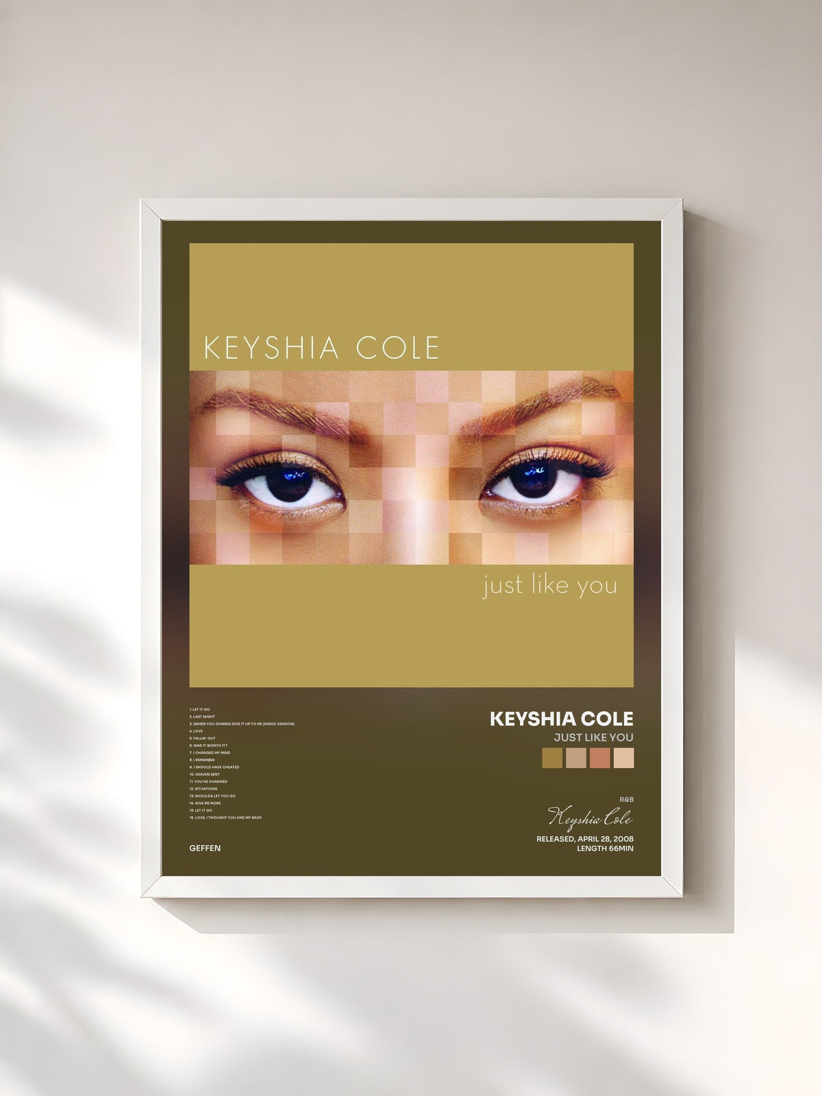 #blanc Tableau de l'album Just Like You de Keyshia Cole, cadre blanc, imprimé et encadré en France