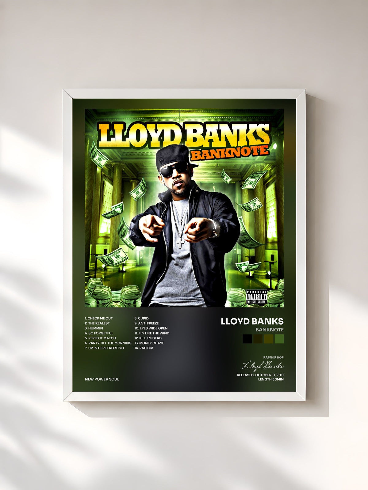 #blanc Banknote by Lloyd Banks as a framed art print, white frame, printed and framed in France