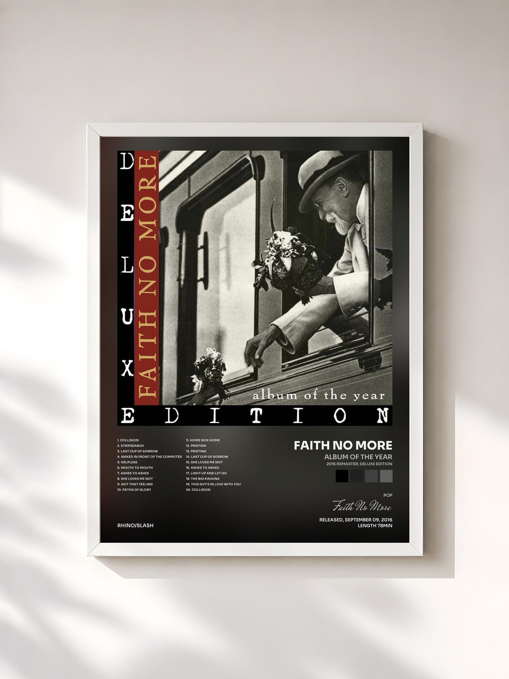 #blanc Tableau de l'album Album of the Year (2016 Remaster; Deluxe Edition) de Faith No More, cadre blanc, imprimé et encadré en France