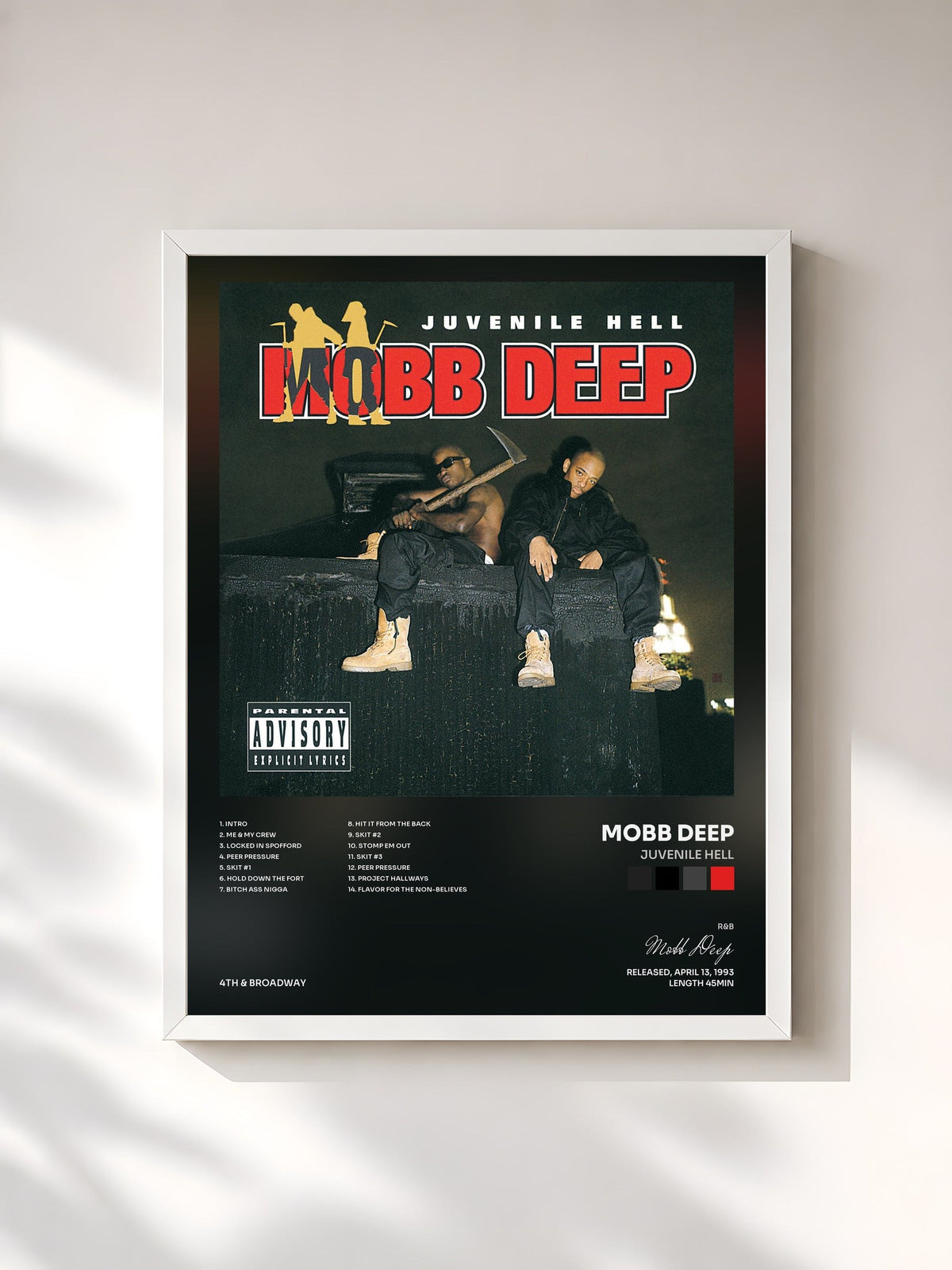 #blanc Tableau de l'album Juvenile Hell de Mobb Deep, cadre blanc, imprimé et encadré en France