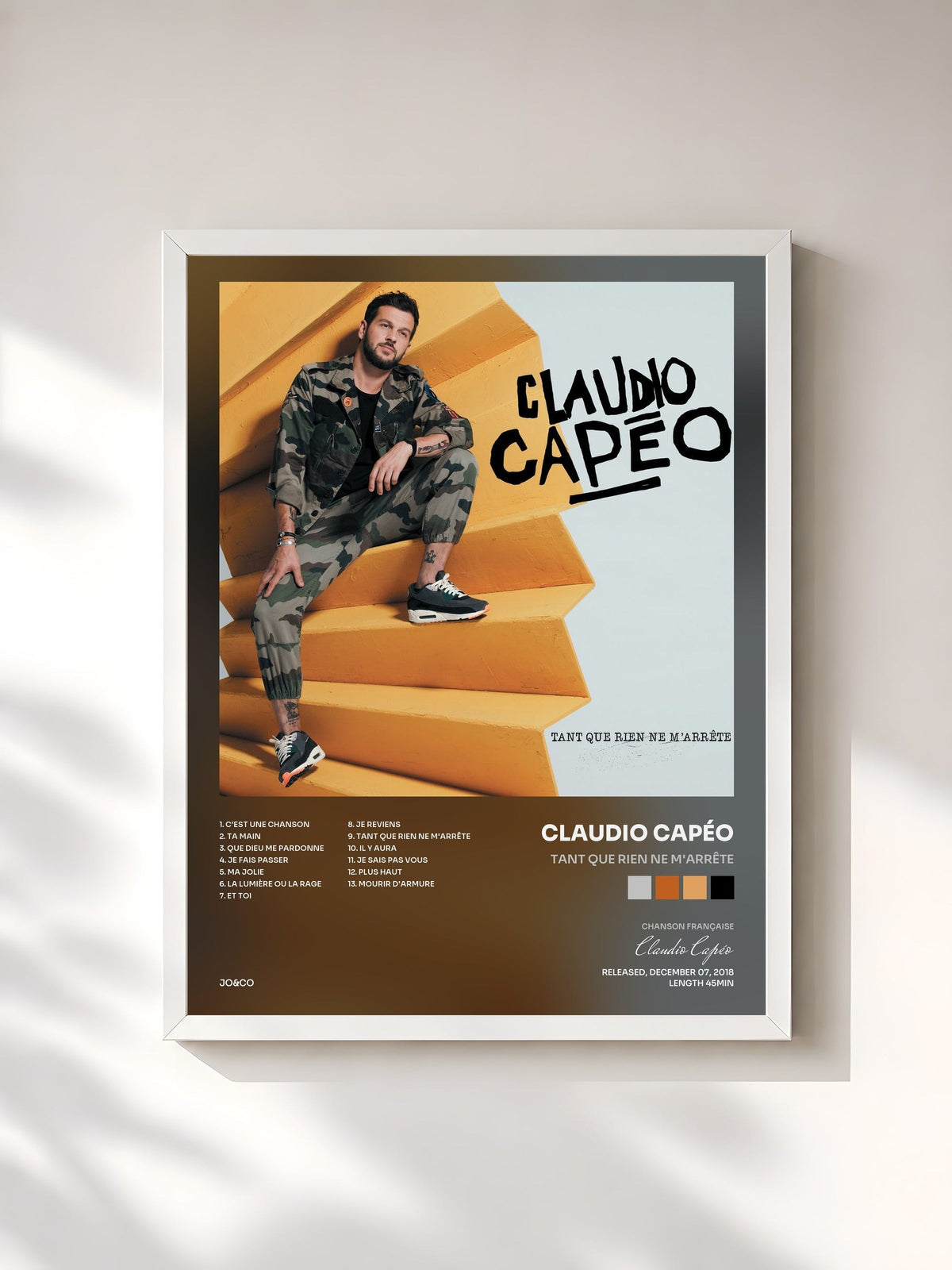 #blanc Tableau de l'album Tant que rien ne m'arrête de Claudio Capéo, cadre blanc, imprimé et encadré en France