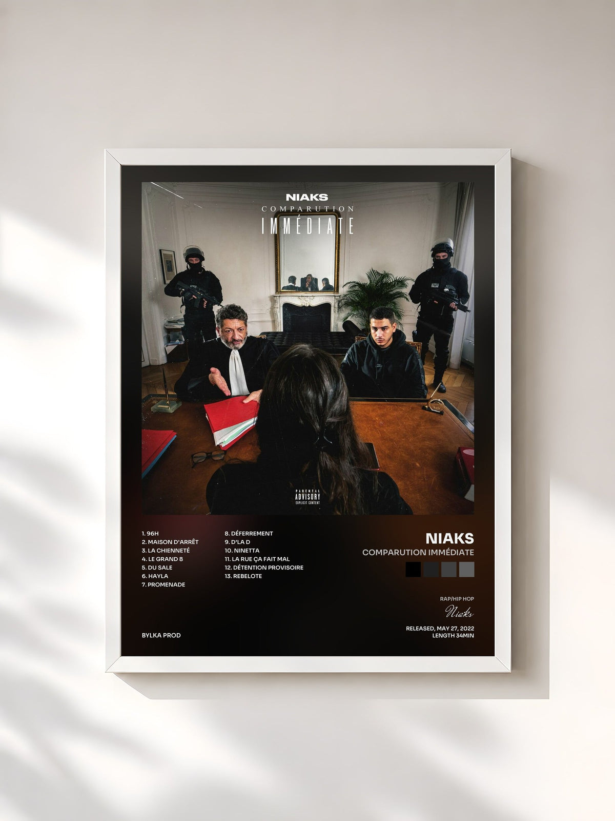 #blanc Tableau de l'album Comparution immédiate de Niaks, cadre blanc, imprimé et encadré en France