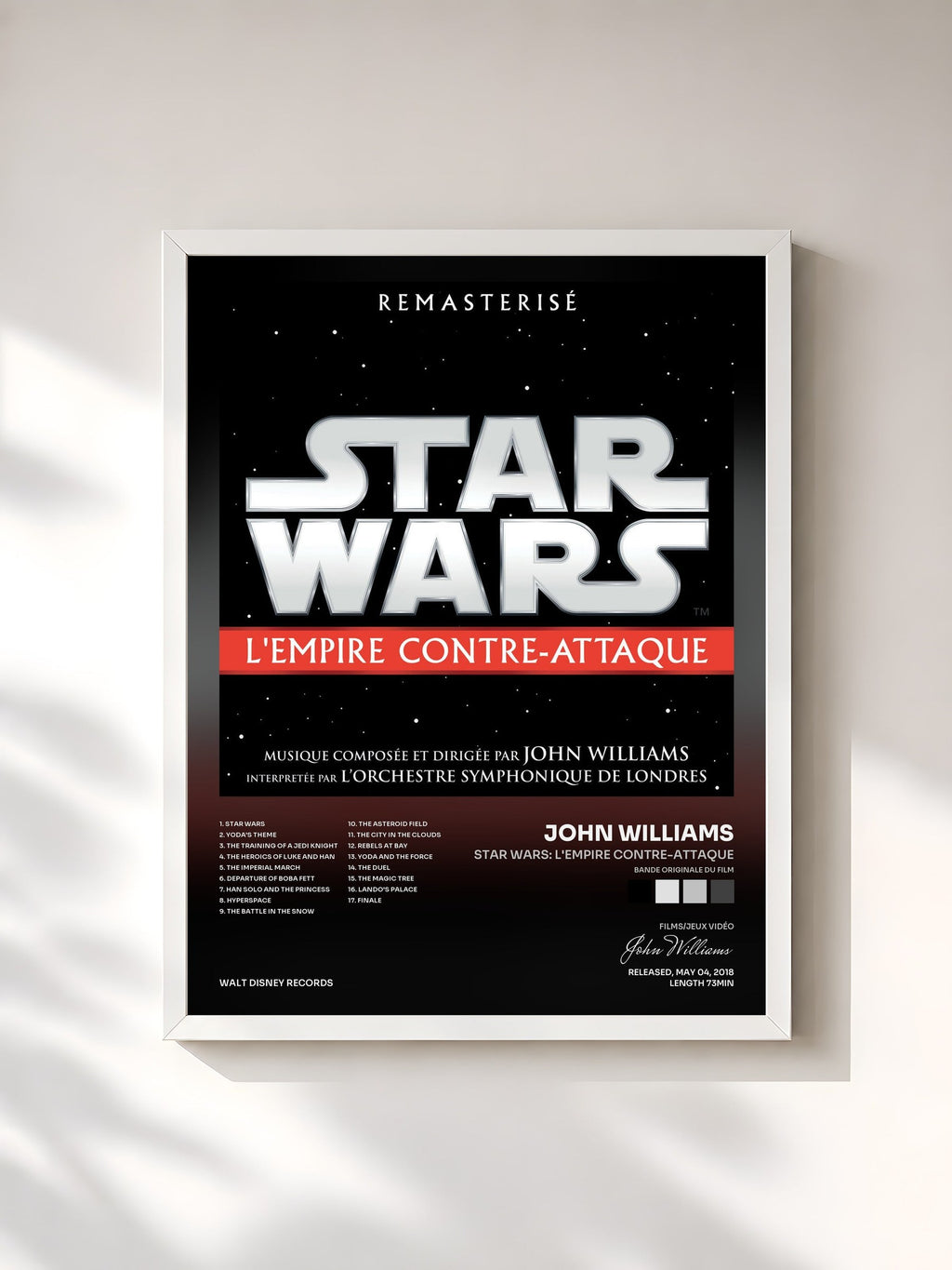 #blanc Tableau de l'album Star Wars: L'Empire Contre-Attaque (Bande Originale du Film) de John Williams, cadre blanc, imprimé et encadré en France