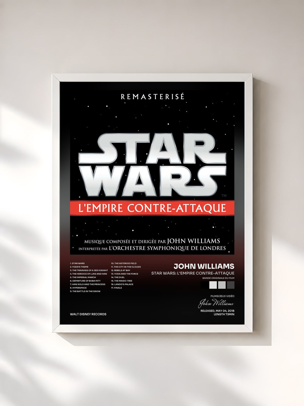 #blanc Tableau de l'album Star Wars: L'Empire Contre-Attaque (Bande Originale du Film) de John Williams, cadre blanc, imprimé et encadré en France