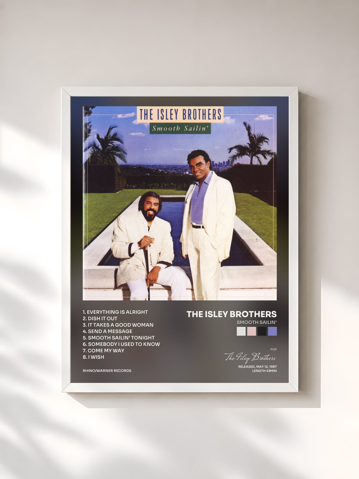 #blanc Tableau de l'album Smooth Sailin' de The Isley Brothers, cadre blanc, imprimé et encadré en France