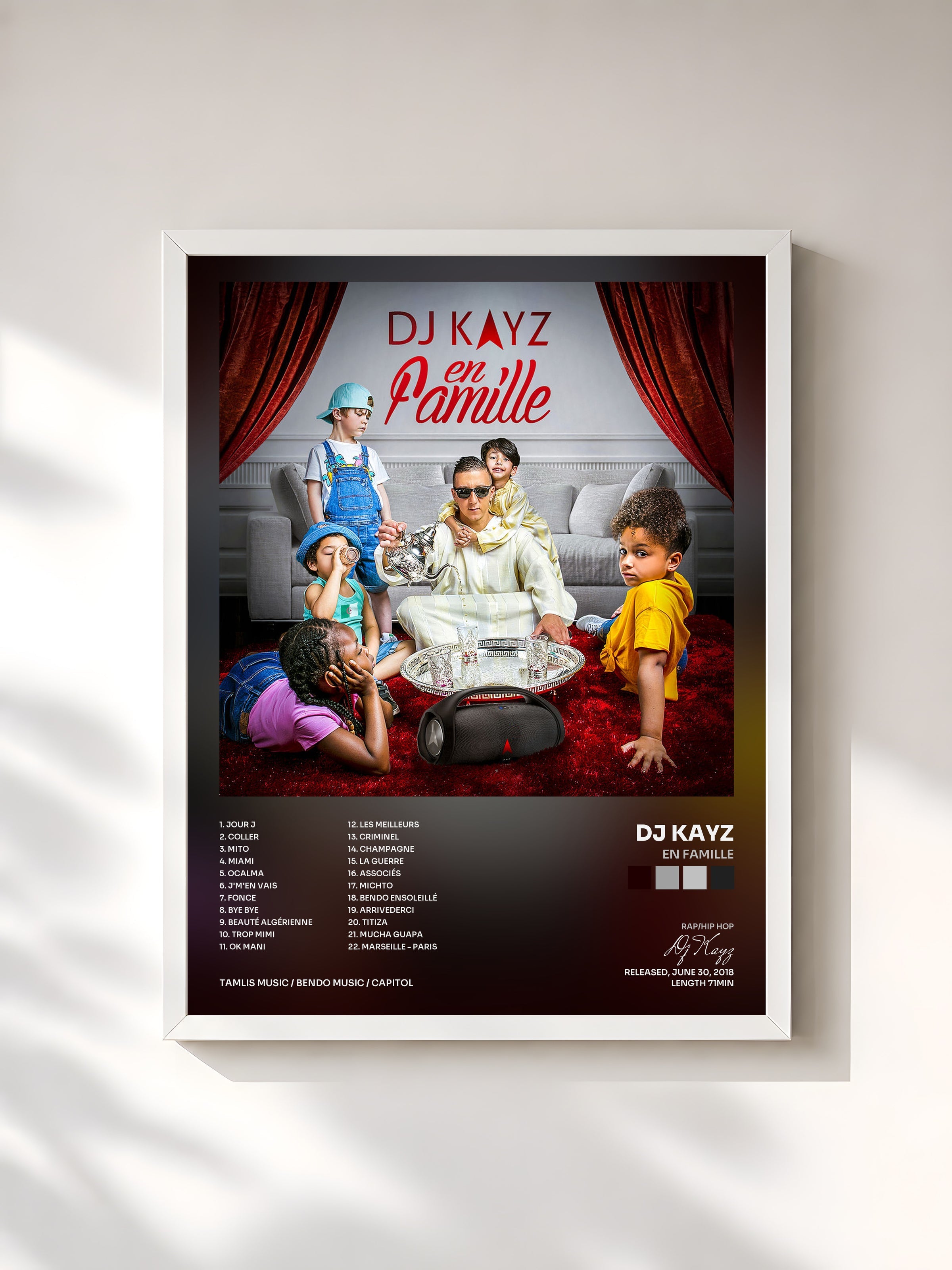 #blanc En famille by Dj Kayz as a framed art print, white frame, printed and framed in France