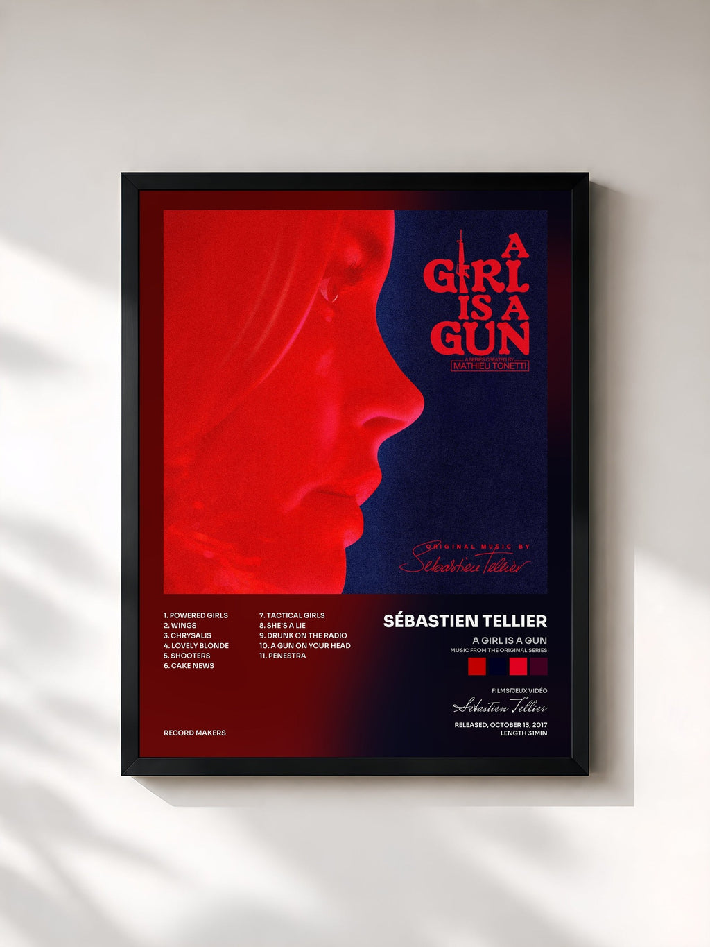 #noir A Girl Is a Gun (Music from the Original Series) von Sébastien Tellier als gerahmter Kunstdruck, schwarzer Rahmen, gedruckt und gerahmt in Frankreich
