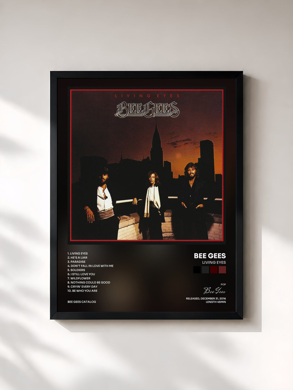 #noir Tableau de l'album Living Eyes de Bee Gees, cadre noir, imprimé et encadré en France