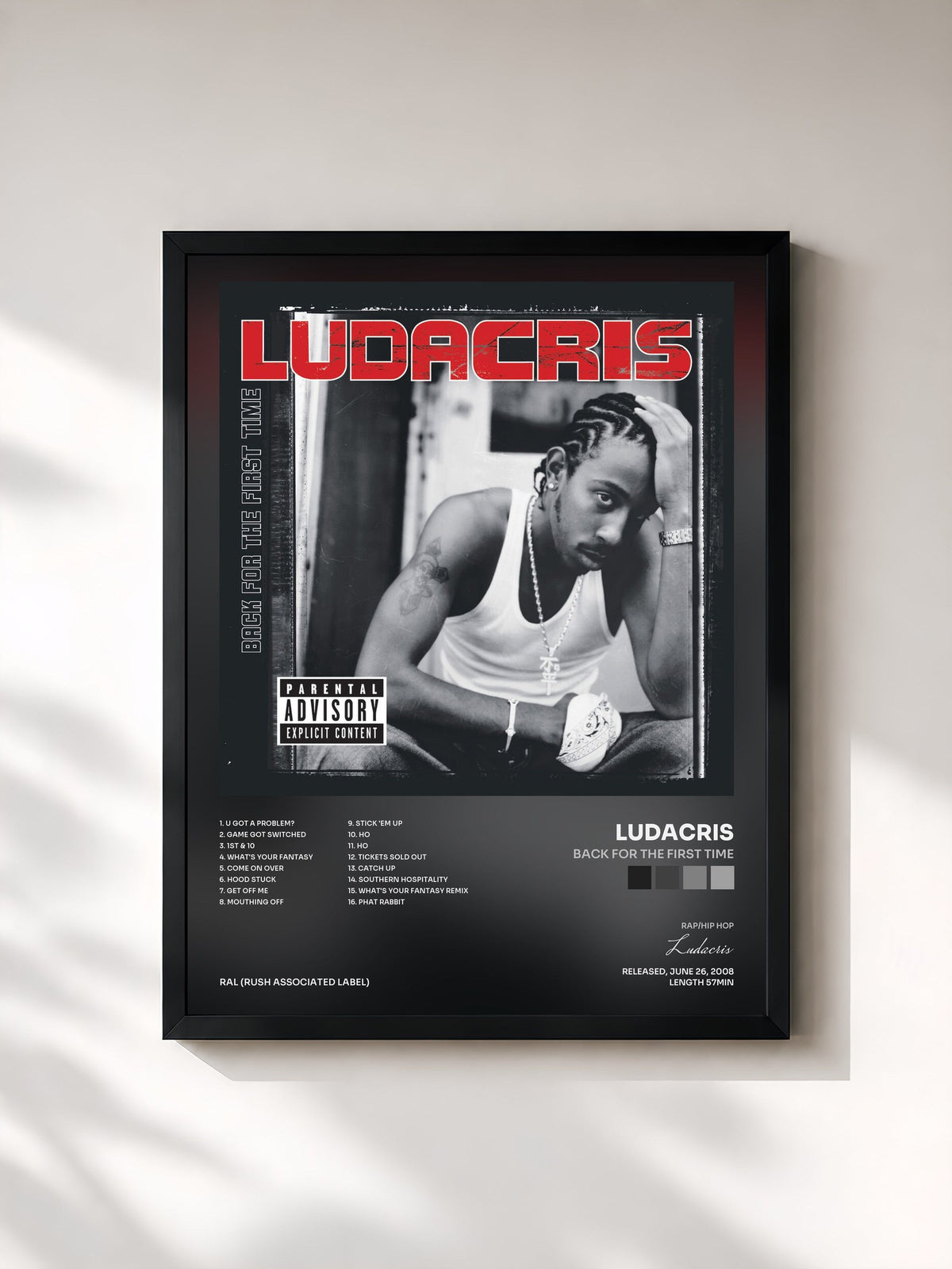#noir Tableau de l'album Back For The First Time de Ludacris, cadre noir, imprimé et encadré en France