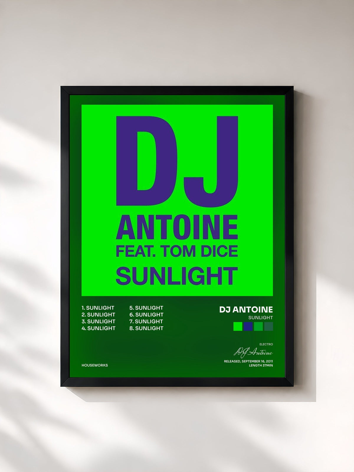 #noir Tableau de l'album Sunlight de DJ Antoine, cadre noir, imprimé et encadré en France