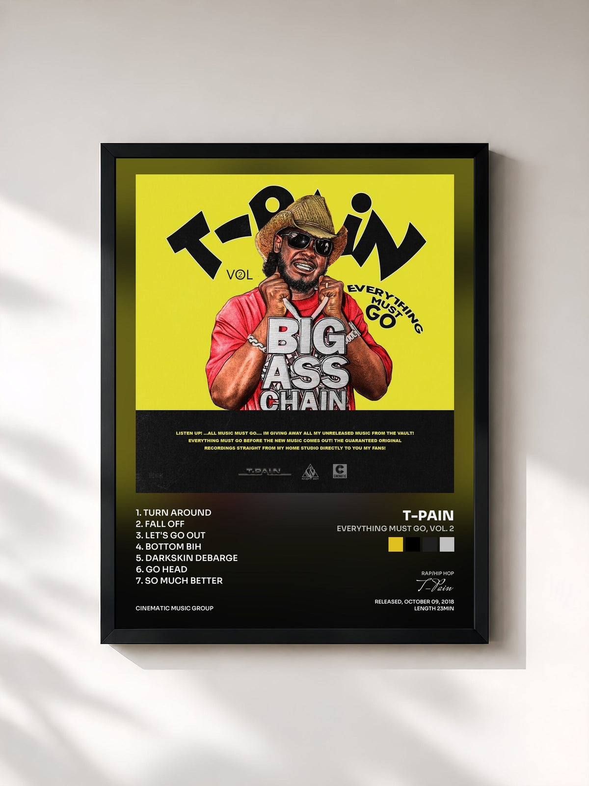 #noir Tableau de l'album Everything Must Go, Vol. 2 de T-Pain, cadre noir, imprimé et encadré en France