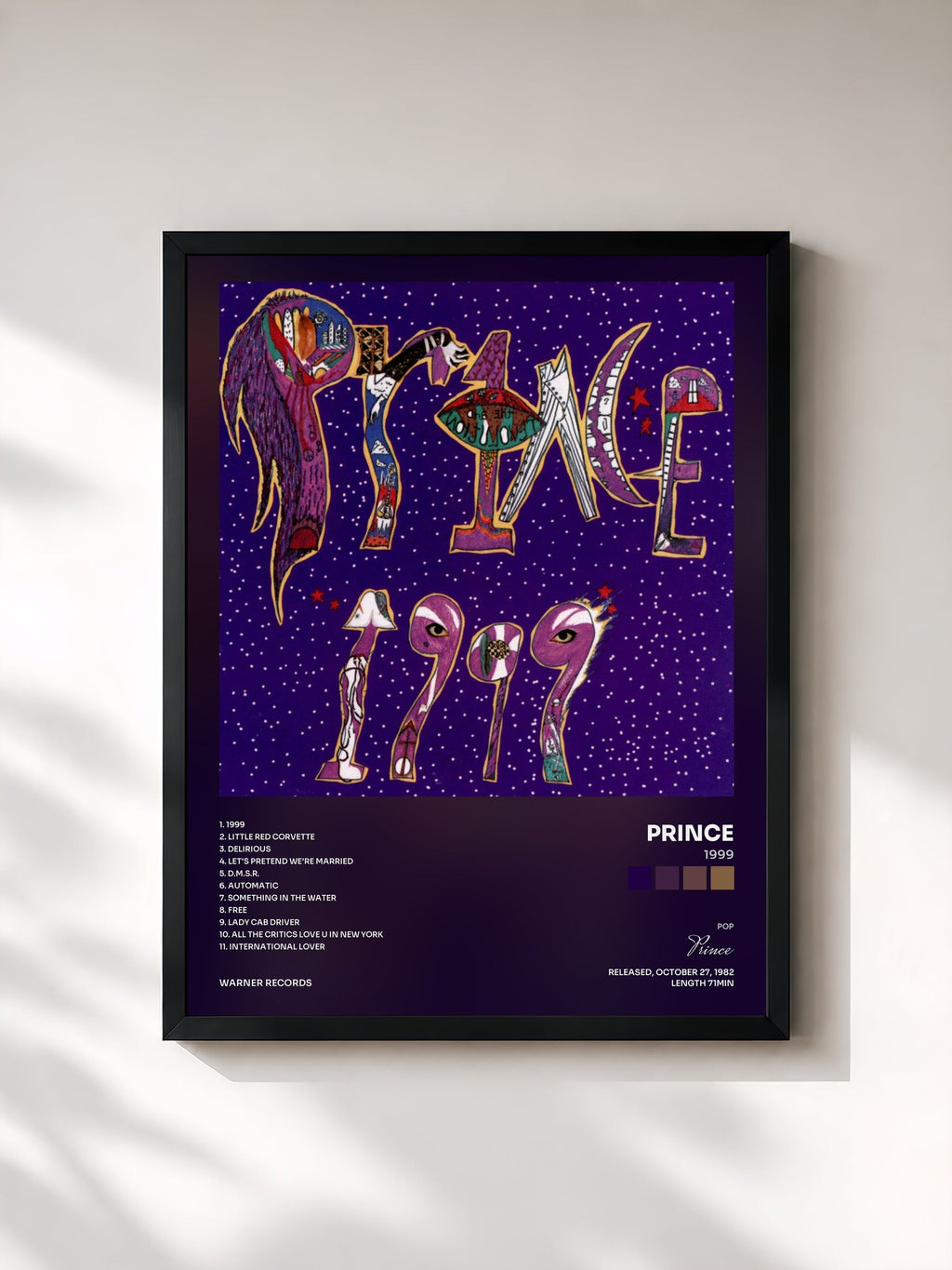 #noir Tableau de l'album 1999 de Prince, cadre noir, imprimé et encadré en France