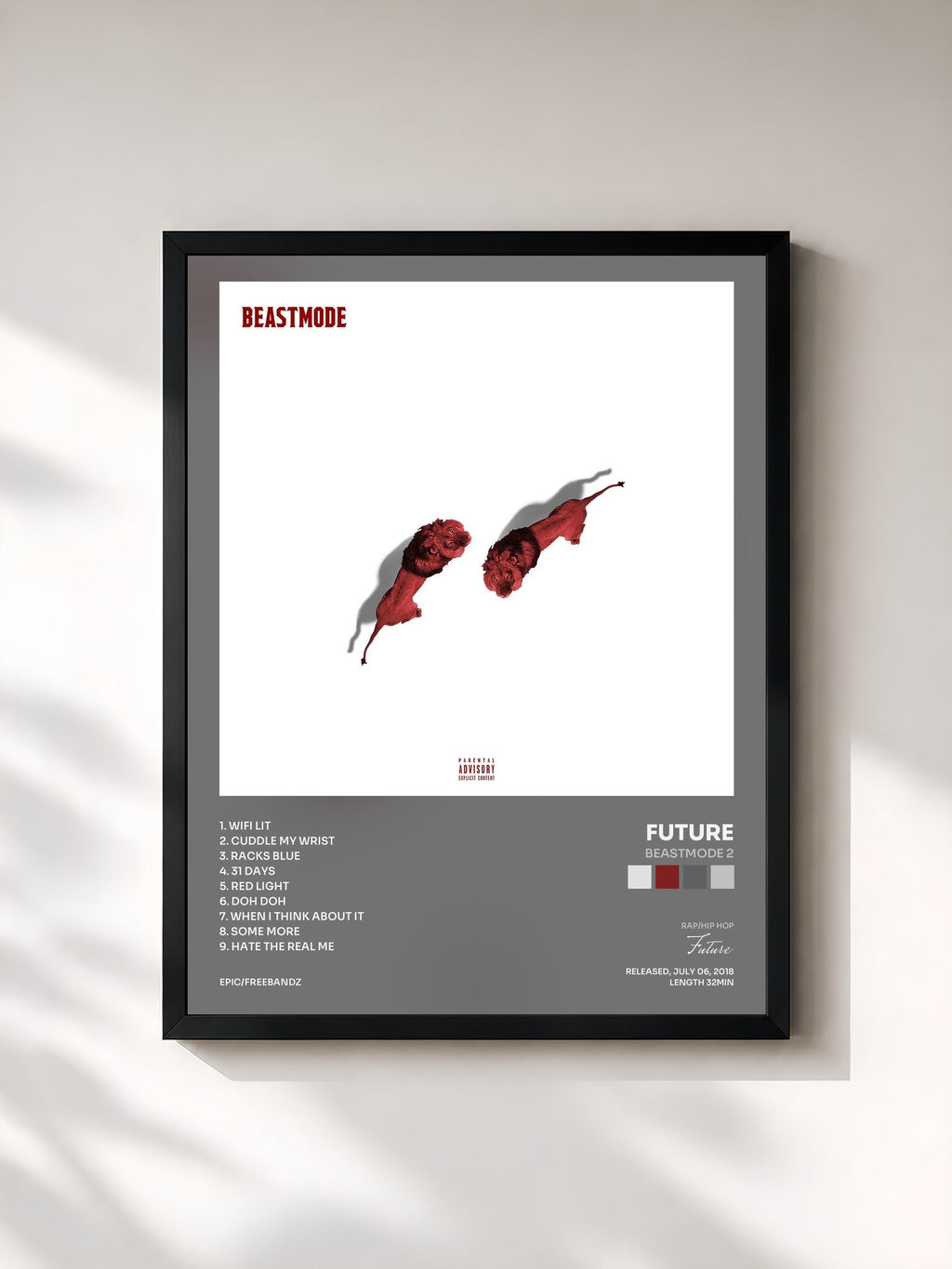 #noir Tableau de l'album BEASTMODE 2 de Future, cadre noir, imprimé et encadré en France