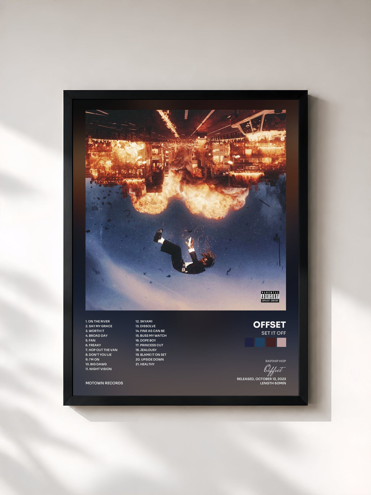 #noir Tableau de l'album SET IT OFF de Offset, cadre noir, imprimé et encadré en France