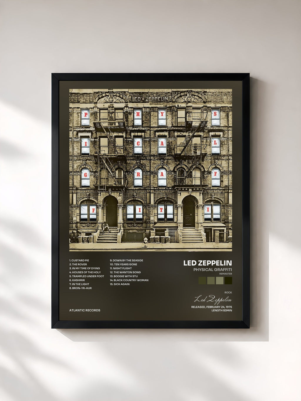 #noir Tableau de l'album Physical Graffiti (Remaster) de Led Zeppelin, cadre noir, imprimé et encadré en France