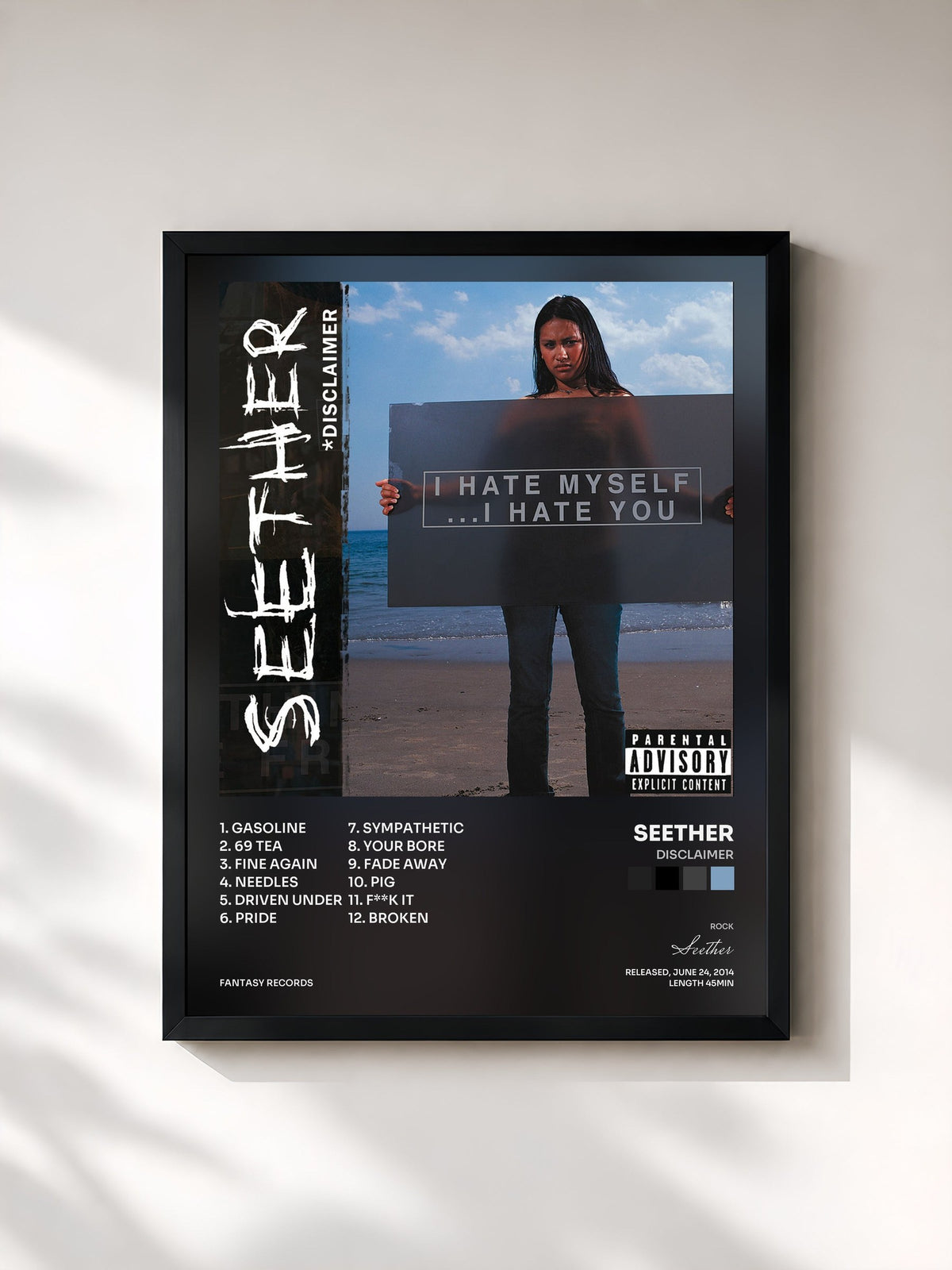 #noir Disclaimer de Seether en lámina enmarcada, marco negro, impresa y enmarcada en Francia
