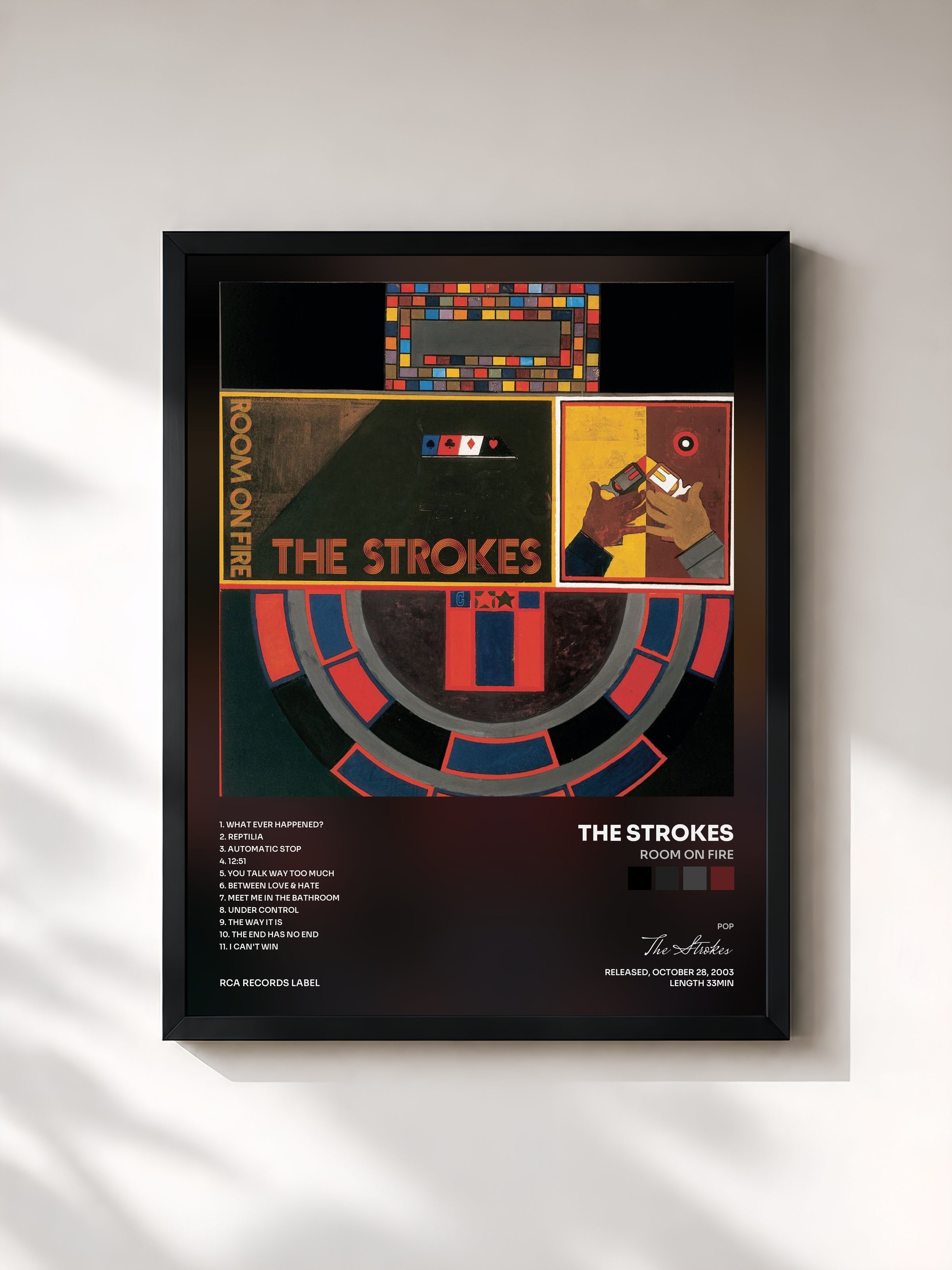 #noir Room On Fire by The Strokes as a framed art print, black frame, printed and framed in France
