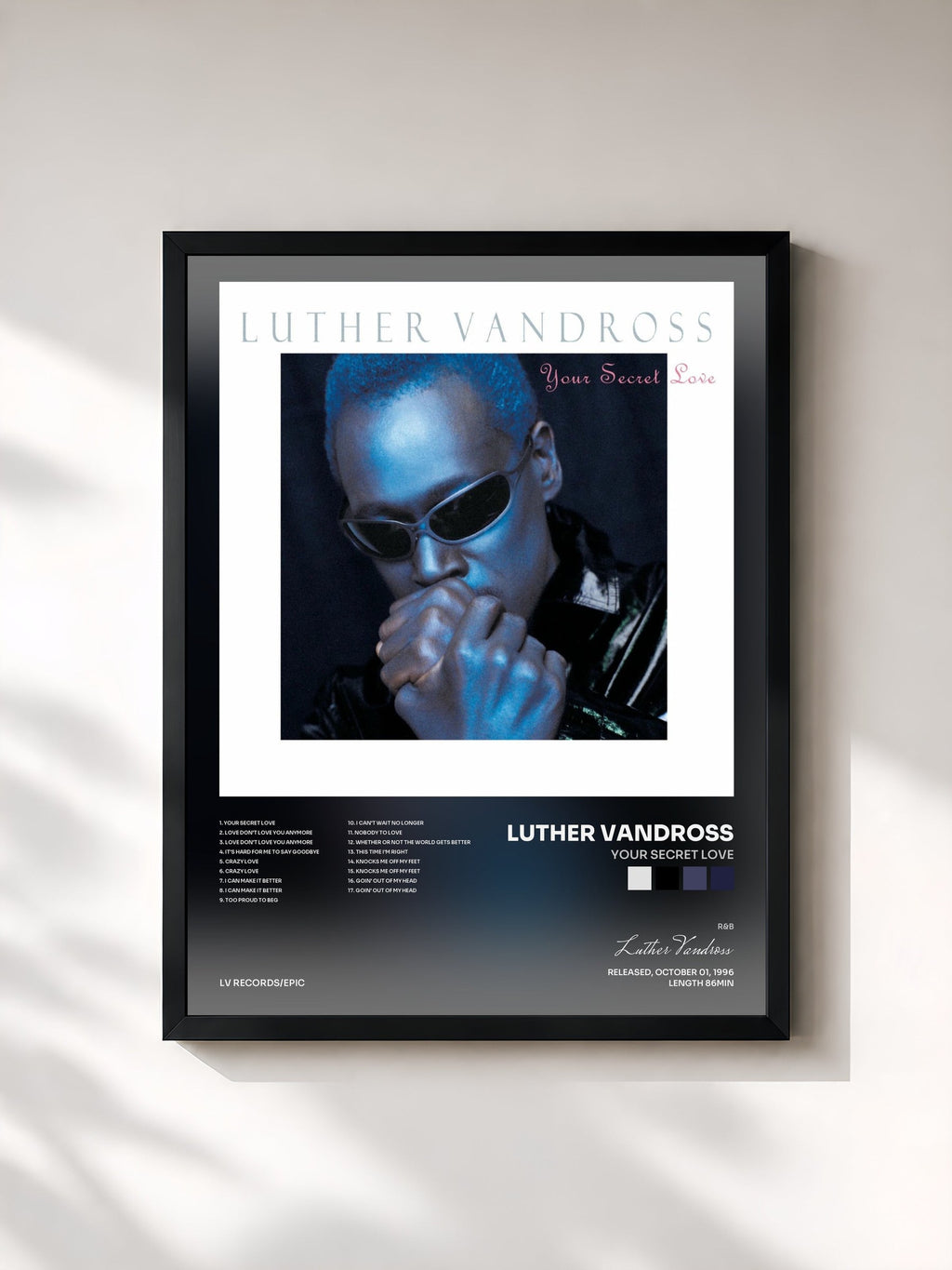 #noir Your Secret Love di Luther Vandross in stampa incorniciata, cornice nera, stampata e incorniciata in Francia