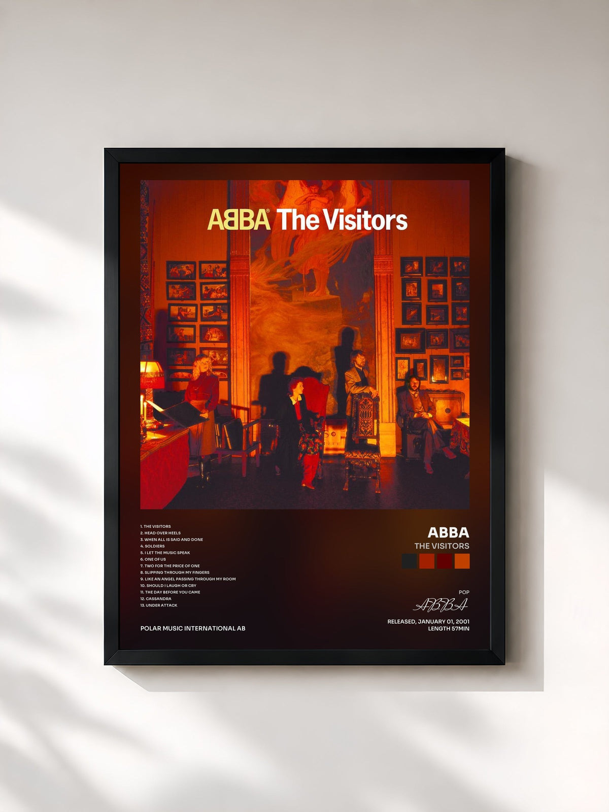 #noir Tableau de l'album The Visitors de ABBA, cadre noir, imprimé et encadré en France