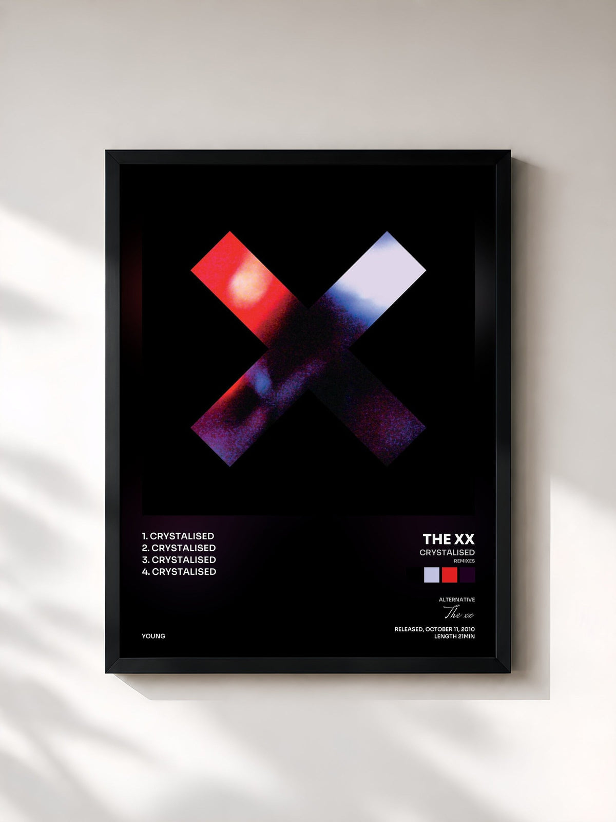 #noir Tableau de l'album Crystalised (Remixes) de The xx, cadre noir, imprimé et encadré en France