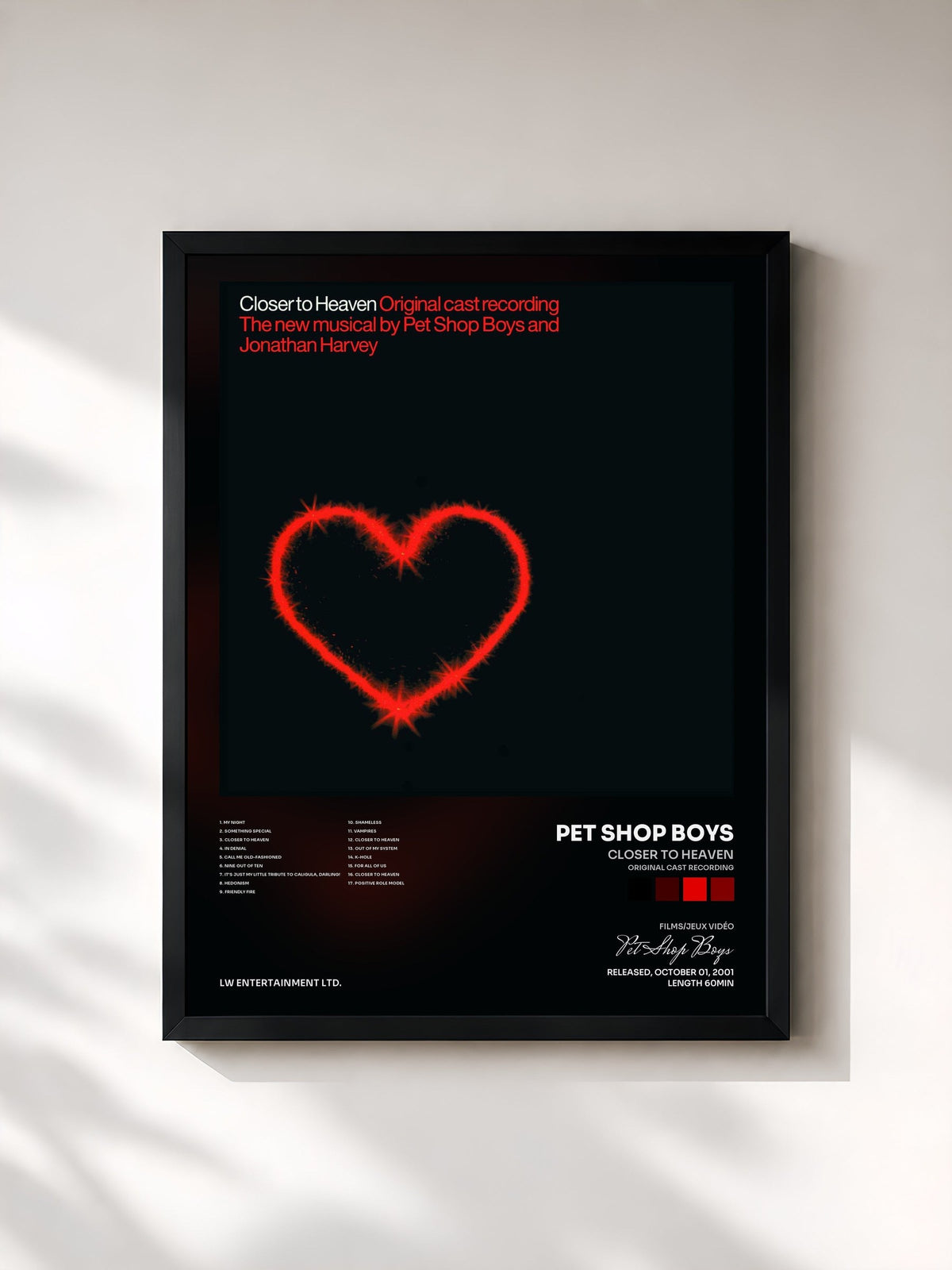 #noir Tableau de l'album Closer to Heaven (Original Cast Recording) de Pet Shop Boys, cadre noir, imprimé et encadré en France
