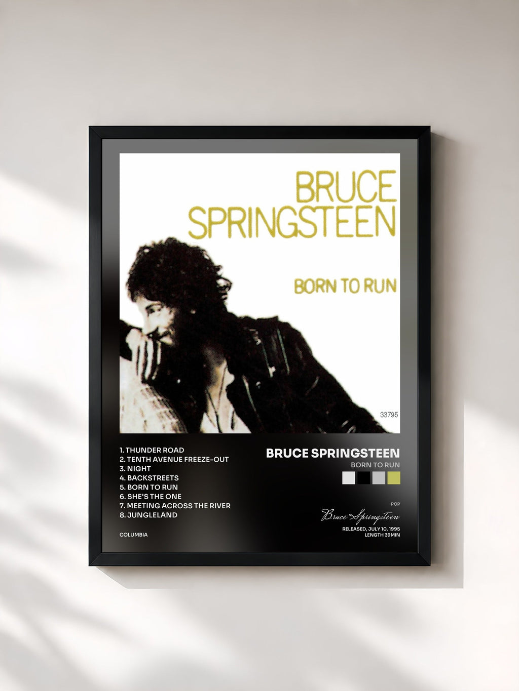 #noir BORN TO RUN von Bruce Springsteen als gerahmter Kunstdruck, schwarzer Rahmen, gedruckt und gerahmt in Frankreich