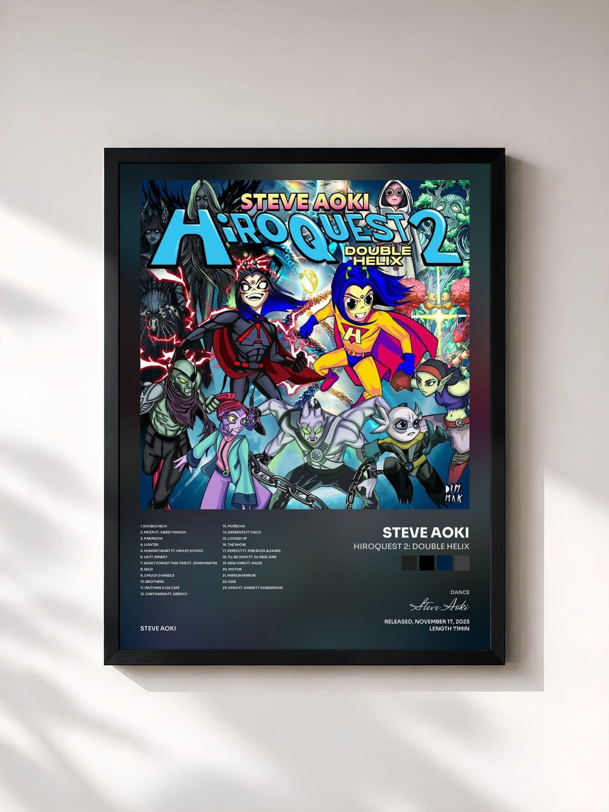 #noir Tableau de l'album HiROQUEST 2: Double Helix de Steve Aoki, cadre noir, imprimé et encadré en France