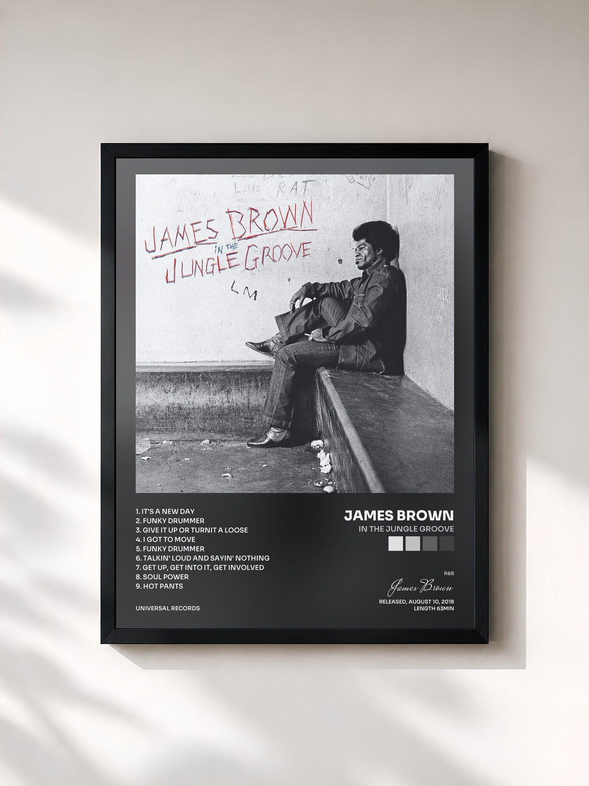 #noir Tableau de l'album In The Jungle Groove de James Brown, cadre noir, imprimé et encadré en France