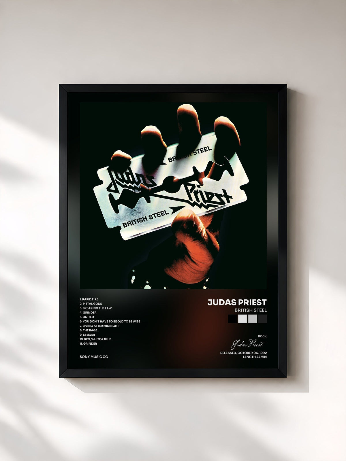 #noir Tableau de l'album British Steel de Judas Priest, cadre noir, imprimé et encadré en France