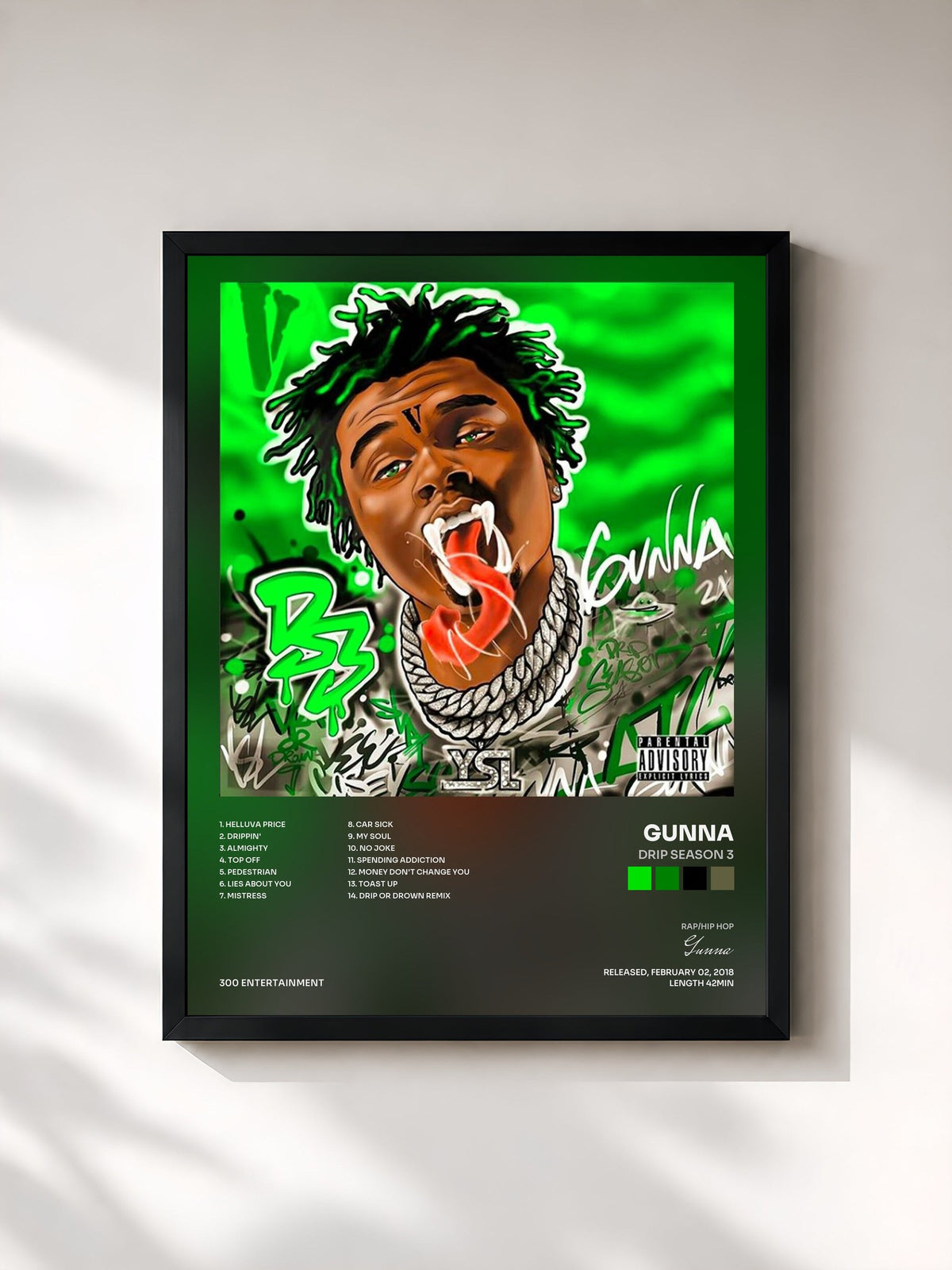 #noir Tableau de l'album Drip Season 3 de Gunna, cadre noir, imprimé et encadré en France