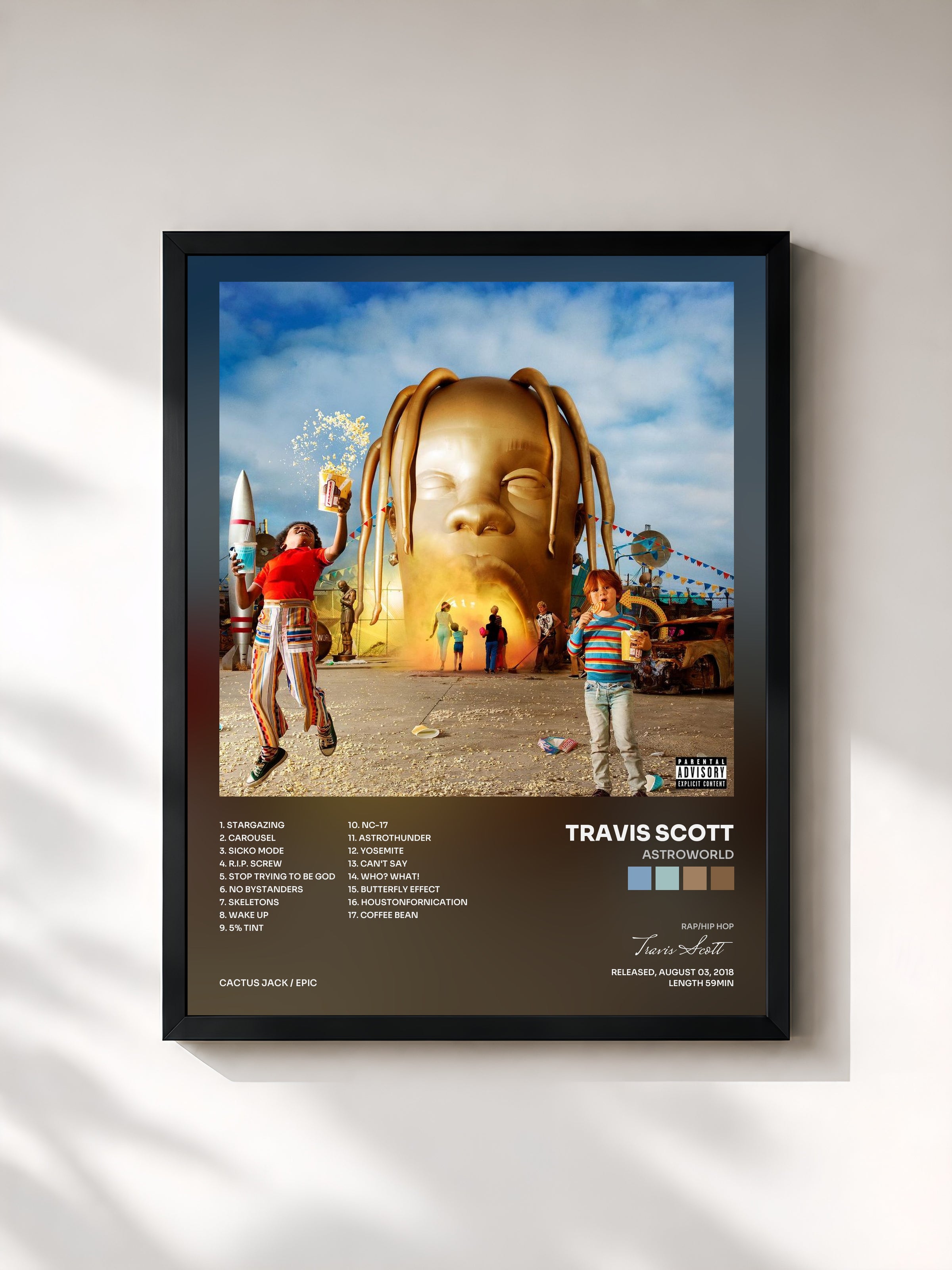 #noir Tableau de l'album ASTROWORLD de Travis Scott, cadre noir, imprimé et encadré en France