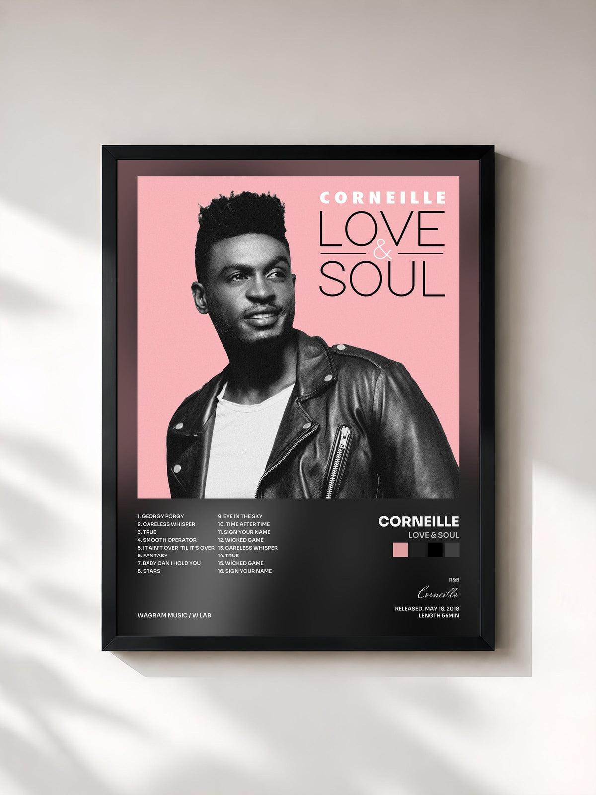 #noir Tableau de l'album Love & Soul de Corneille, cadre noir, imprimé et encadré en France