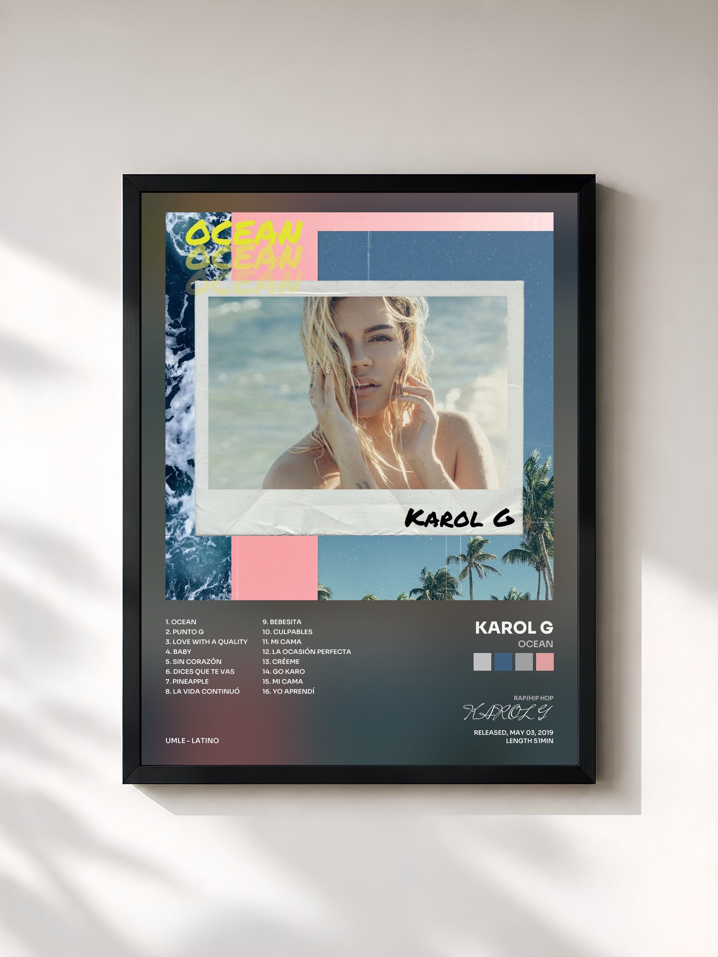 #noir OCEAN by KAROL G as a framed art print, black frame, printed and framed in France