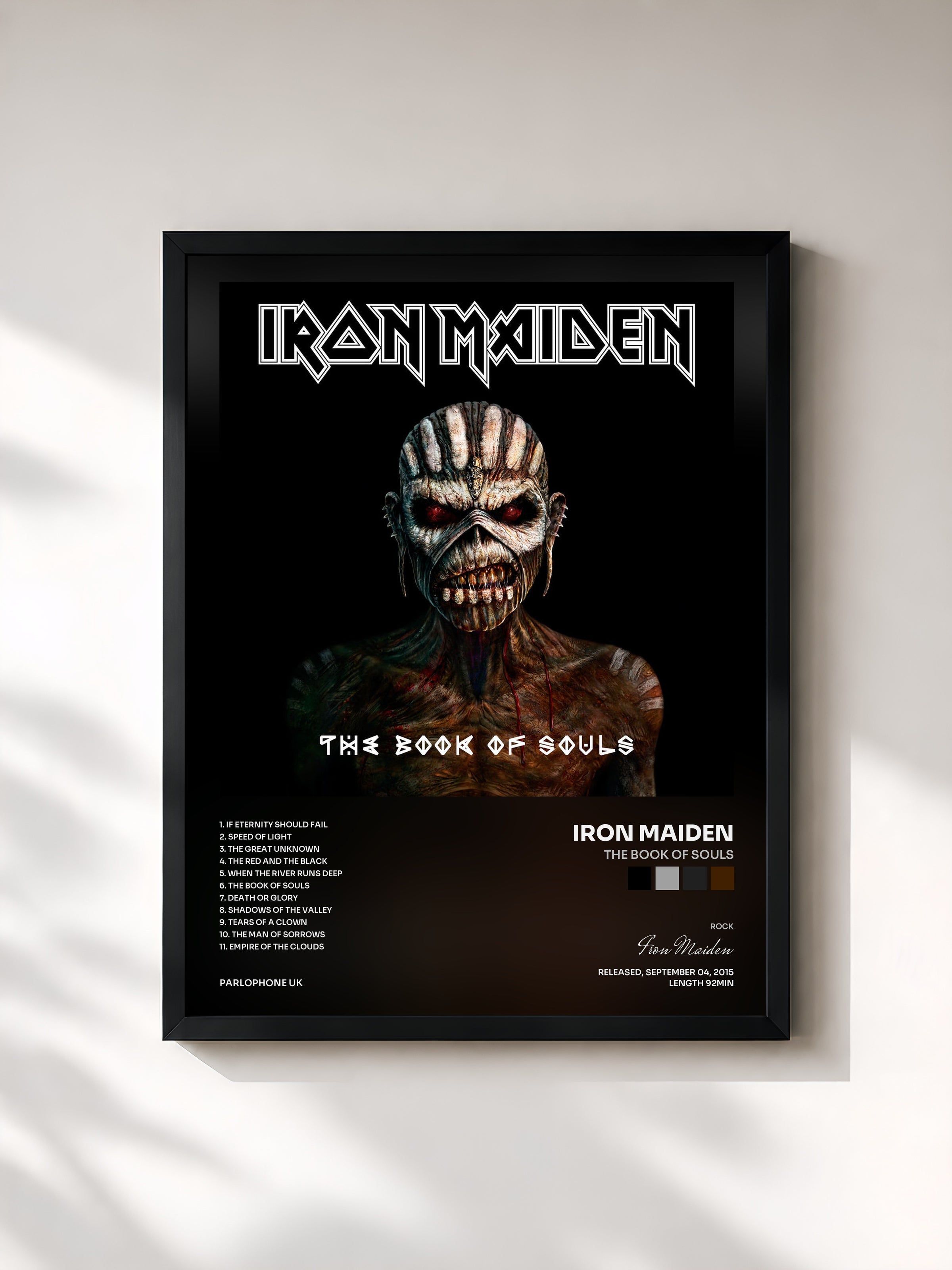 #noir Tableau de l'album The Book of Souls de Iron Maiden, cadre noir, imprimé et encadré en France