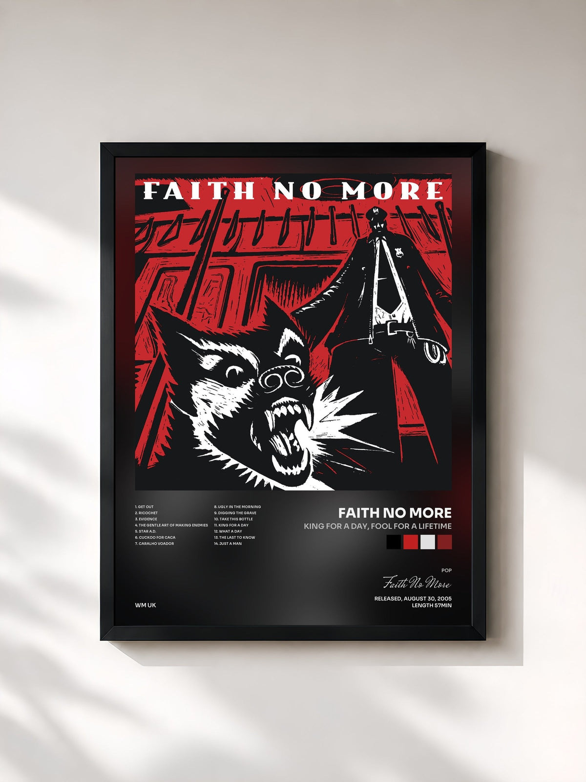 #noir Tableau de l'album King for a Day, Fool for a Lifetime de Faith No More, cadre noir, imprimé et encadré en France