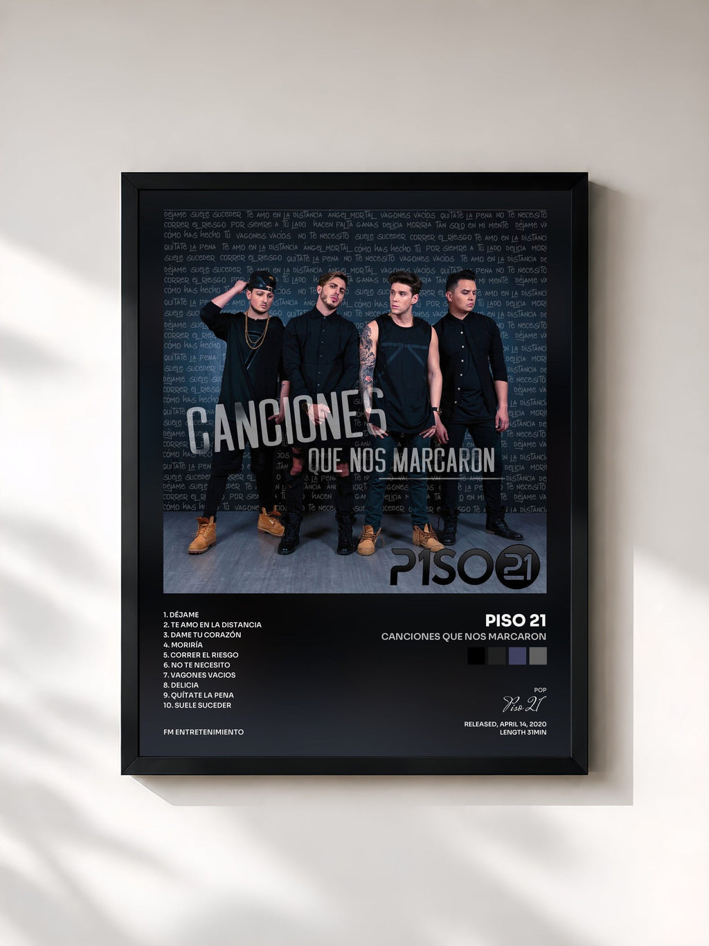 #noir Tableau de l'album Canciones Que Nos Marcaron de Piso 21, cadre noir, imprimé et encadré en France