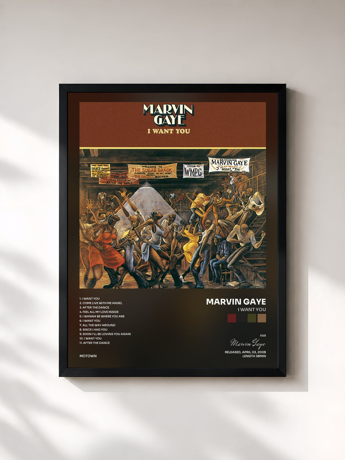 #noir Tableau de l'album I Want You de Marvin Gaye, cadre noir, imprimé et encadré en France