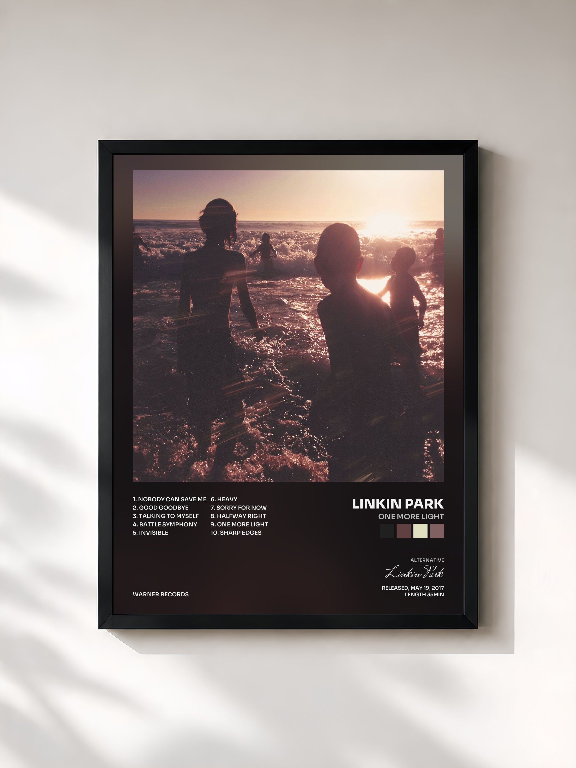 #noir Tableau de l'album One More Light de Linkin Park, cadre noir, imprimé et encadré en France