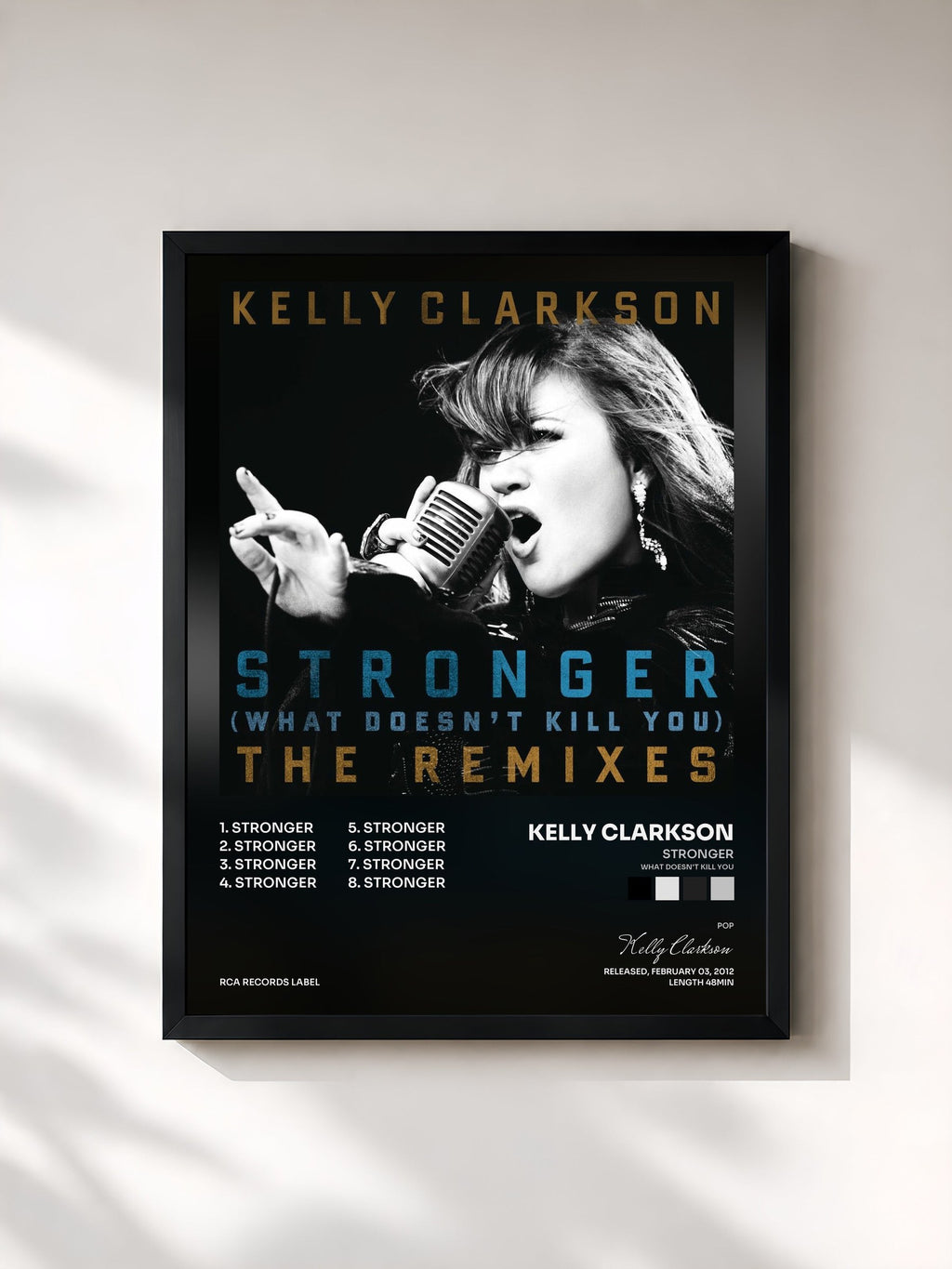 #noir Stronger (What Doesn't Kill You) The Remixes de Kelly Clarkson en lámina enmarcada, marco negro, impresa y enmarcada en Francia